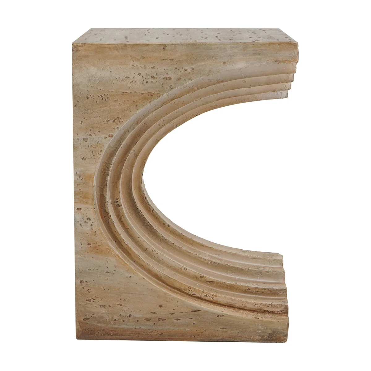 16.3x12.2x22.6 Modern Sculptural Arched Side Table with Faux Travertine Finish - Image 6