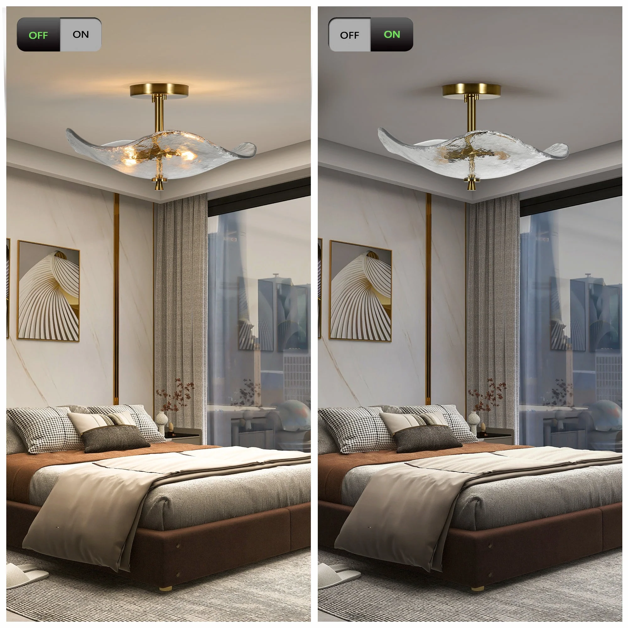 16.5' Glass Semi Flush Mount Ceiling Light Fixture - Image 5