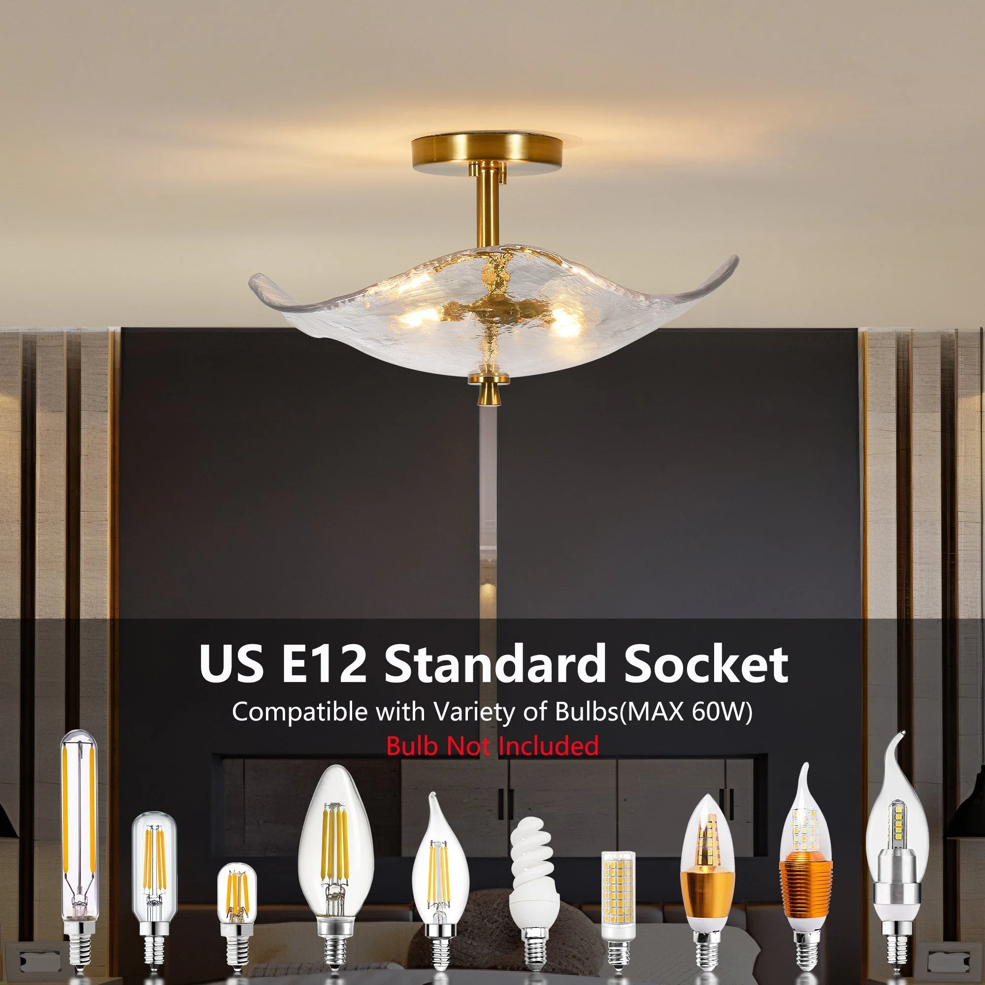 16.5' Glass Semi Flush Mount Ceiling Light Fixture - Image 8