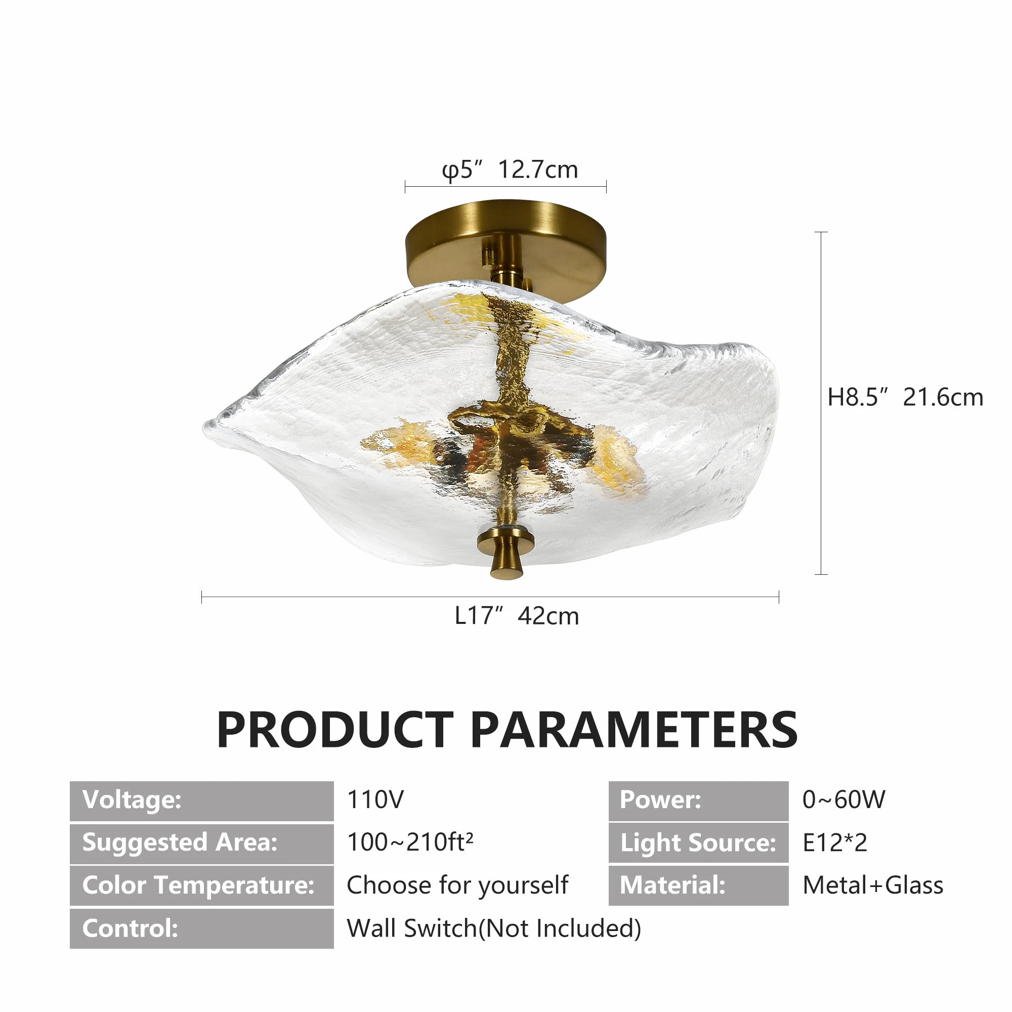 16.5' Glass Semi Flush Mount Ceiling Light Fixture - Image 9