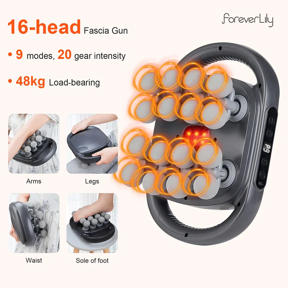 16-Head Fascia Massage Gun High-Frequency Muscle Massager for Neck Back Shoulders - Image 2