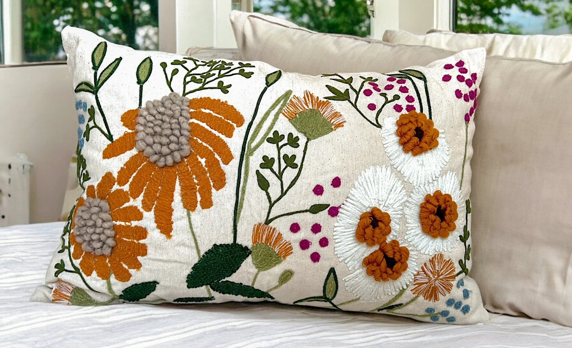 16" x 24" Oversized Floral Embroidered Throw Pillow Cover Sham - Image 4