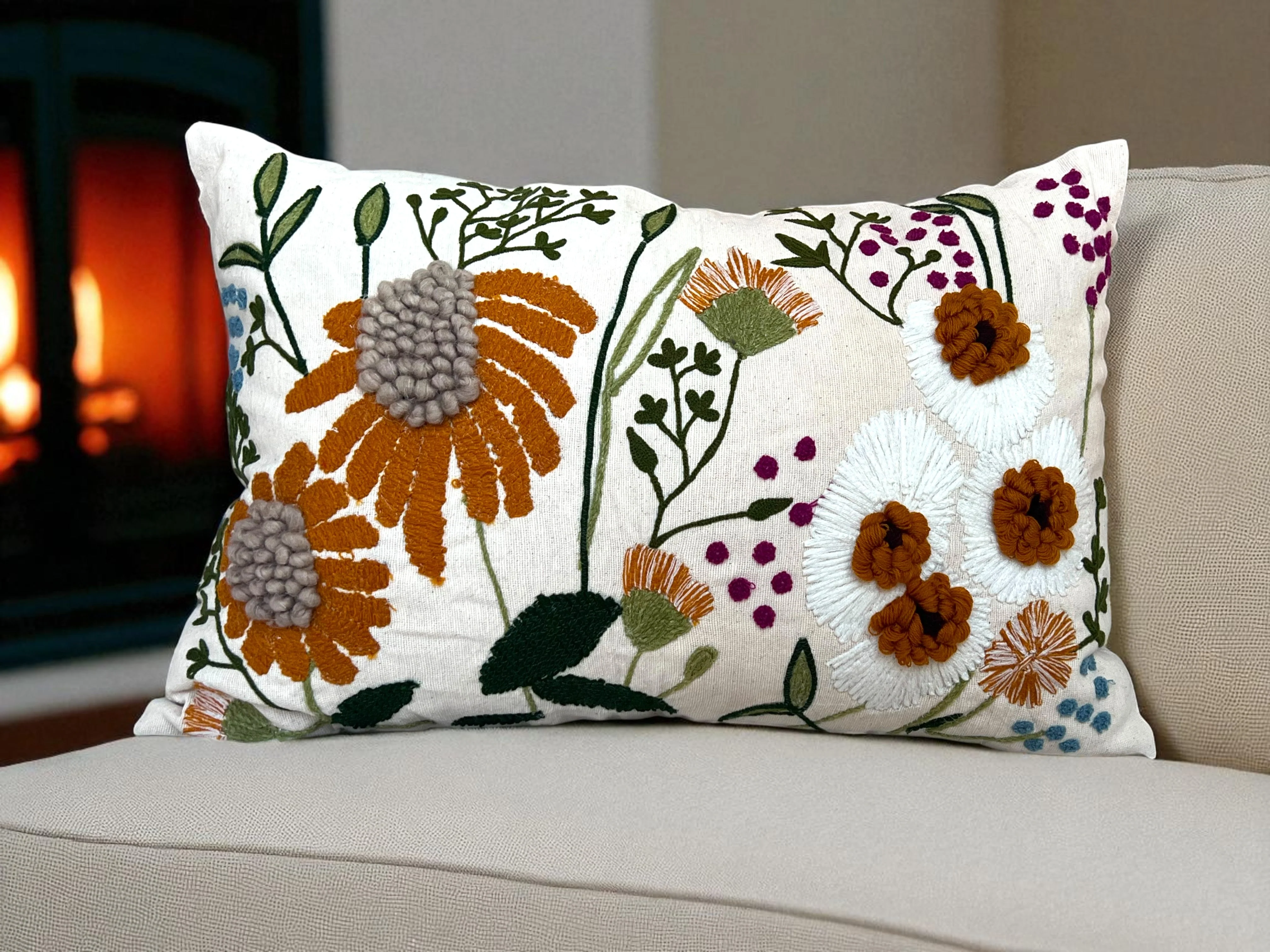 16" x 24" Oversized Floral Embroidered Throw Pillow Cover Sham - Image 9
