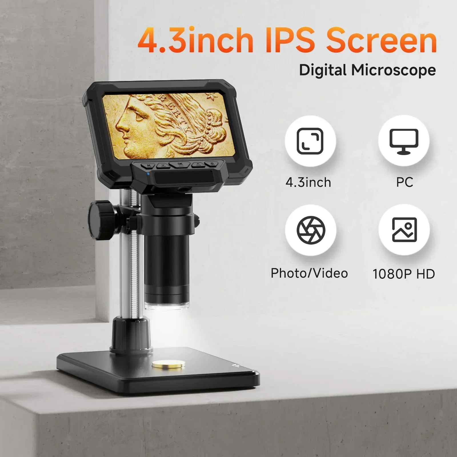 1600X Digital Microscope 4.3 Inch IPS Screen Coin Magnifier 1080P LED - Image 2