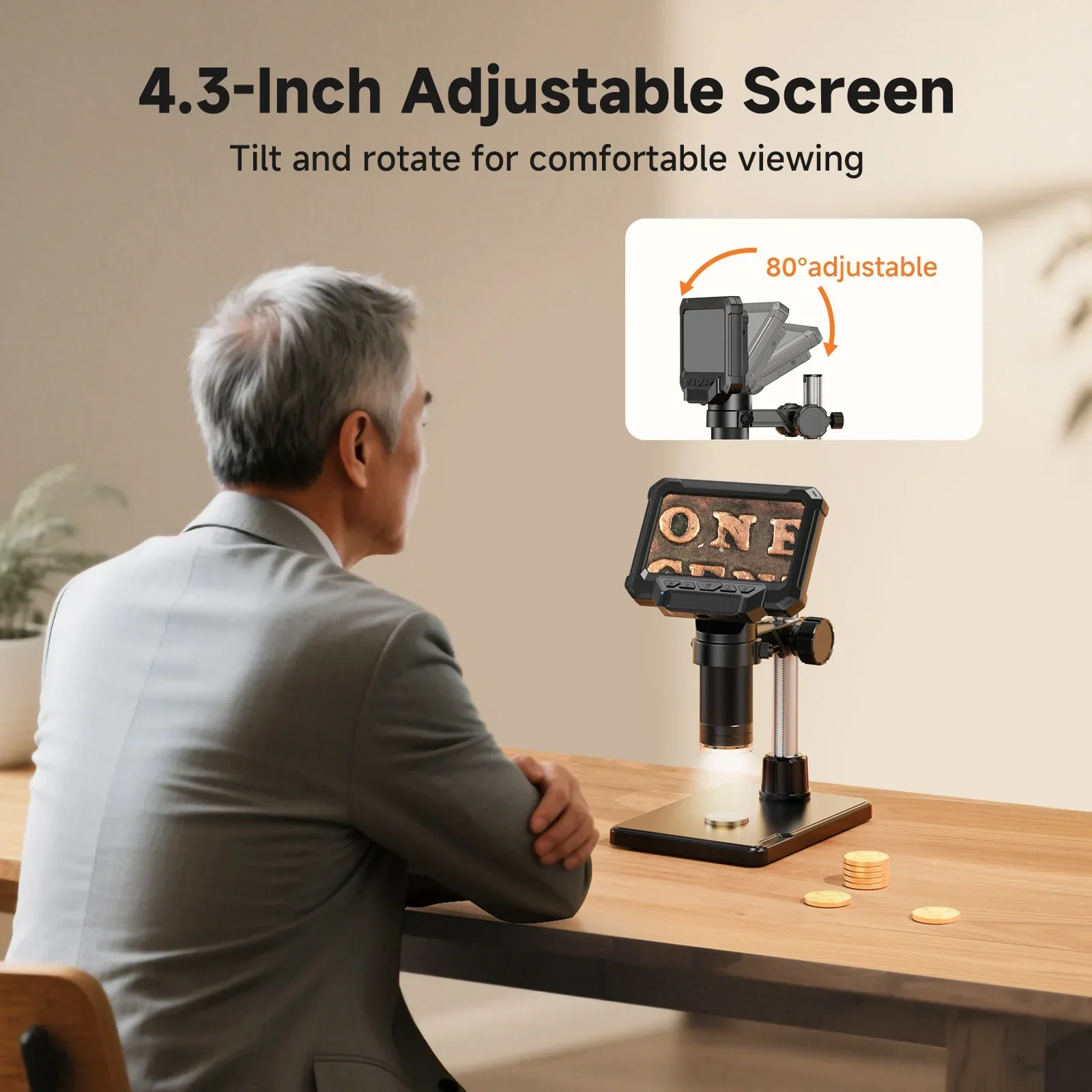 1600X Digital Microscope 4.3 Inch IPS Screen Coin Magnifier 1080P LED - Image 4
