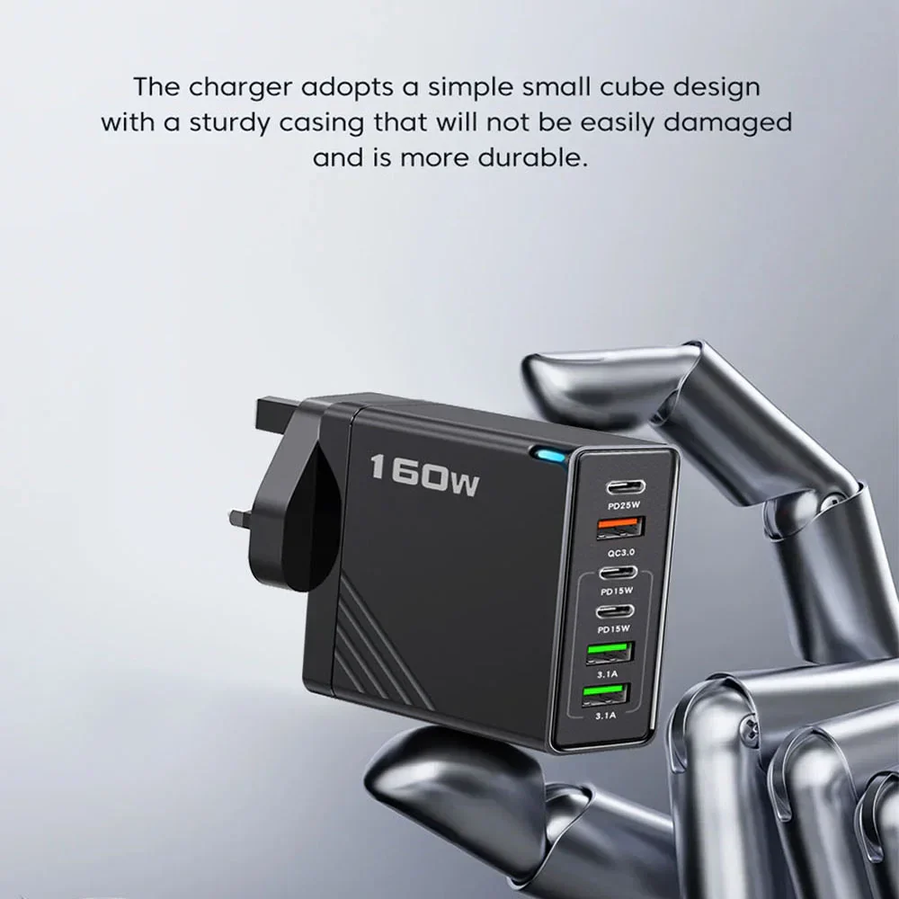 160W Multi-Port USB Charger – Fast Charging Type-C Wall Adapter for iPhone & Android - Image 3