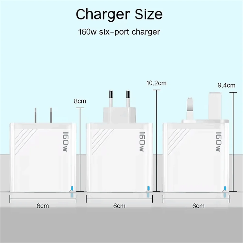 160W Multi-Port USB Charger – Fast Charging Type-C Wall Adapter for iPhone & Android - Image 6