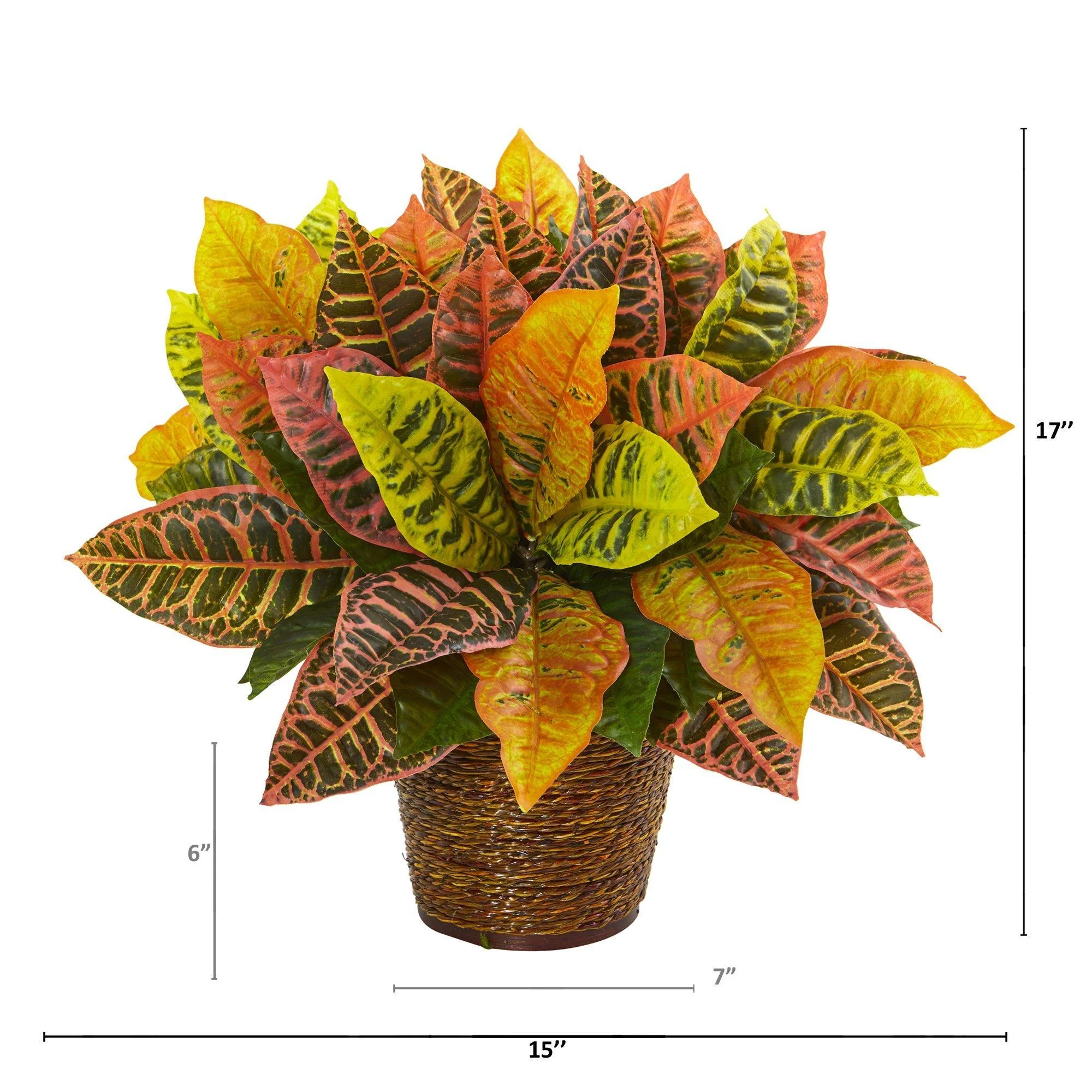 17” Garden Croton Artificial Plant in Basket (Real Touch) - Image 2
