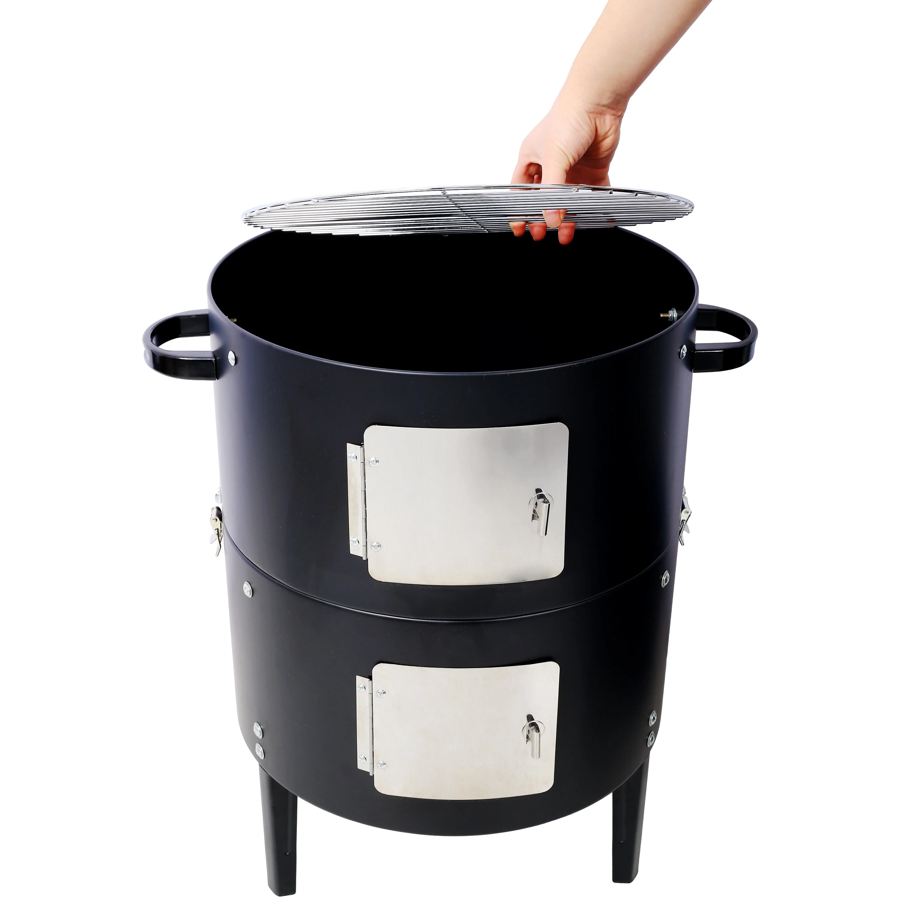 17 Inch Steel Charcoal Smoker Heavy Duty Round BBQ Grill Black - Image 11