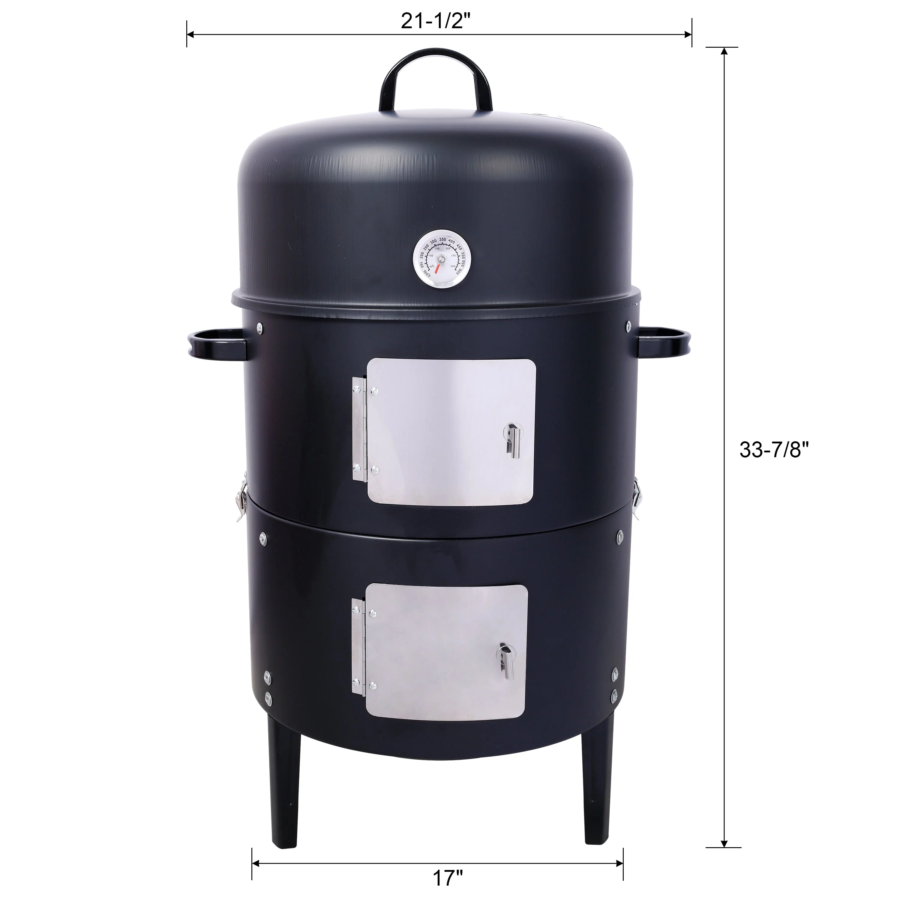 17 Inch Steel Charcoal Smoker Heavy Duty Round BBQ Grill Black - Image 21
