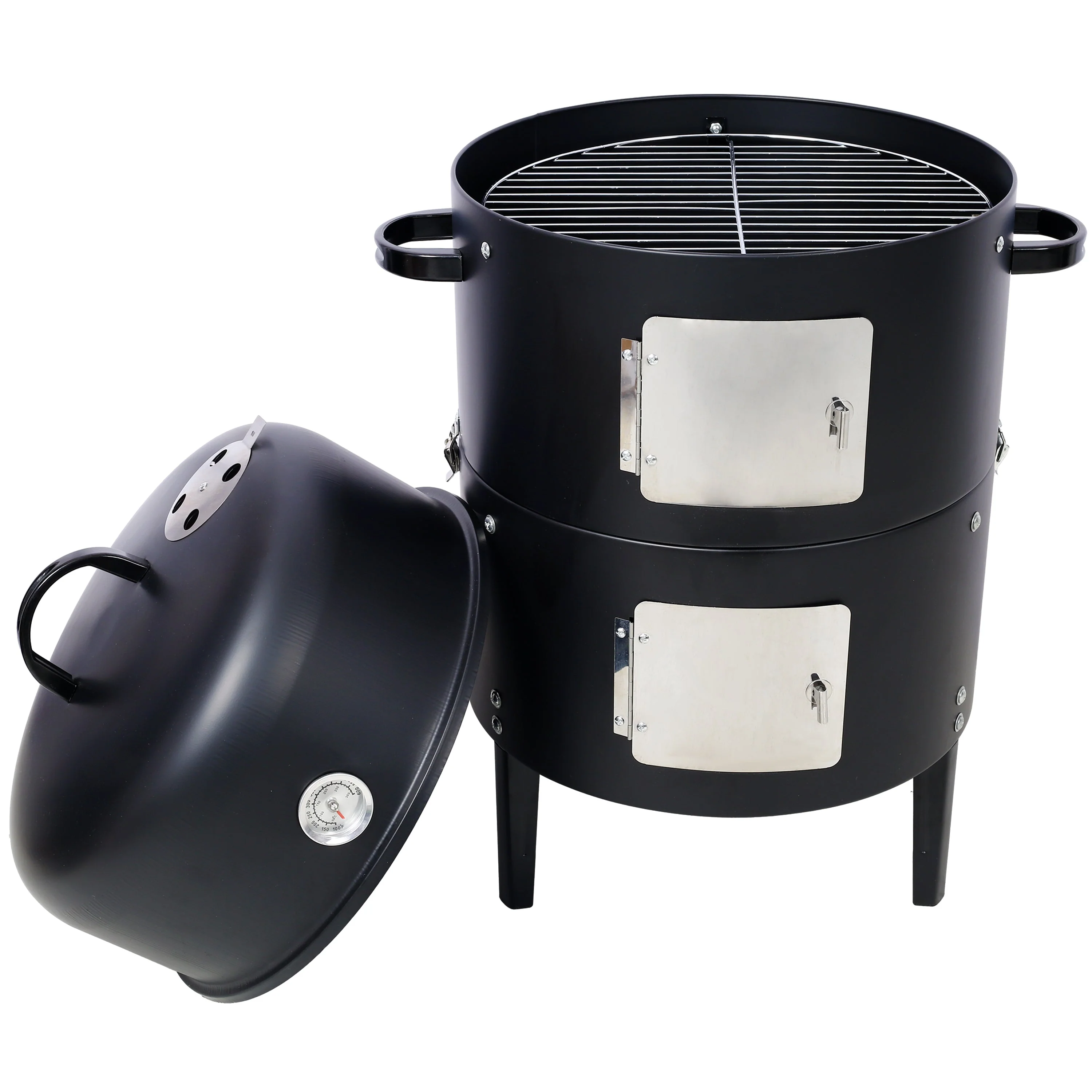 17 Inch Steel Charcoal Smoker Heavy Duty Round BBQ Grill Black - Image 3