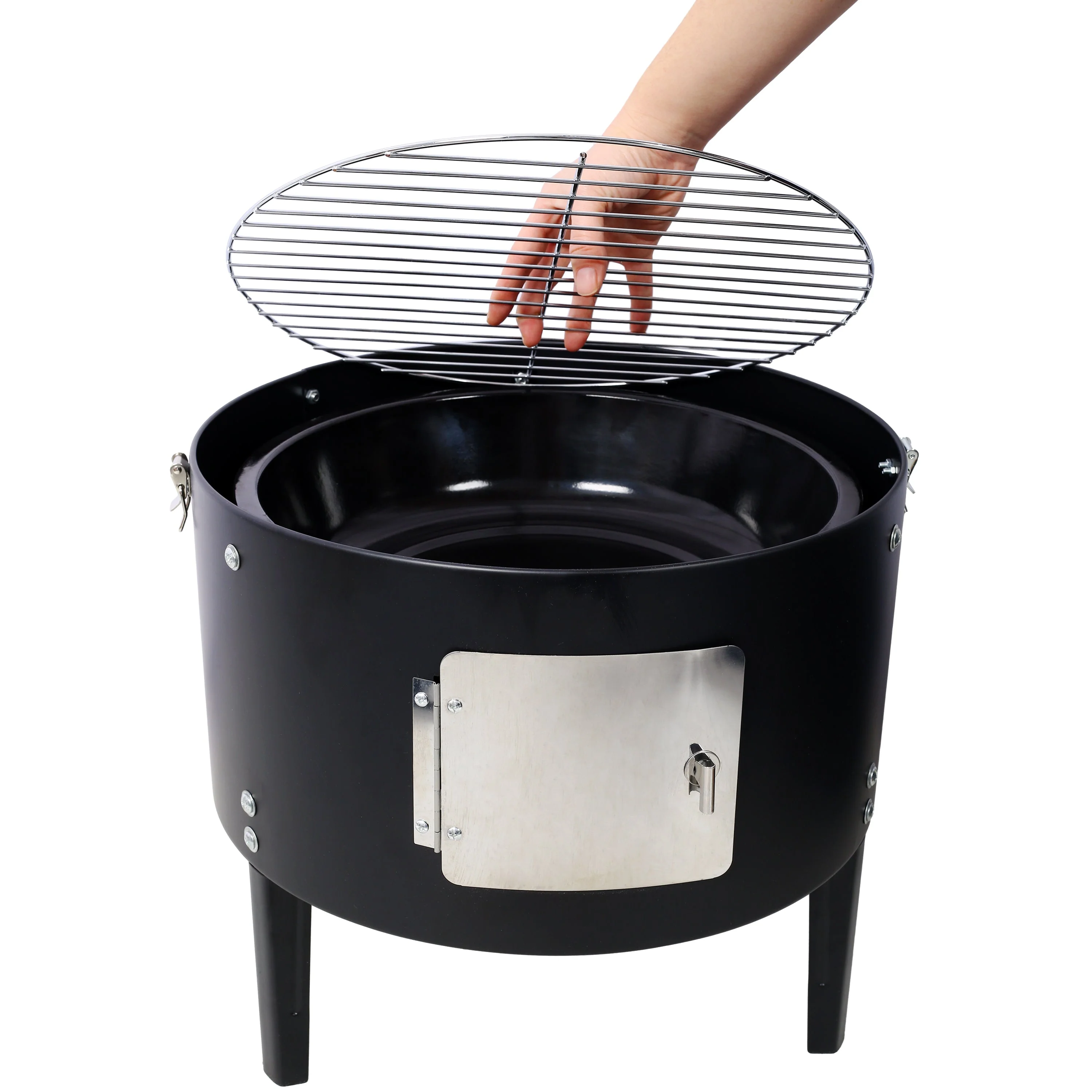 17 Inch Steel Charcoal Smoker Heavy Duty Round BBQ Grill Black - Image 9