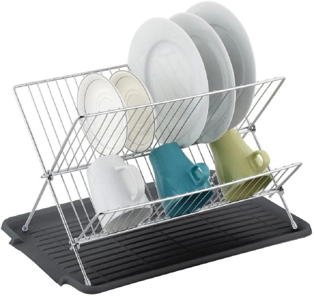 17 Inch X Shaped Stainless Steel 2-Tier Dish Rack for Kitchen Counter - Image 5