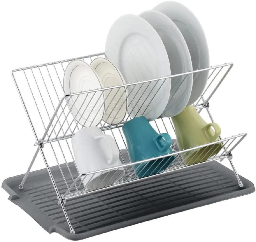 17 Inch X Shaped Stainless Steel 2-Tier Dish Rack for Kitchen Counter - Image 6