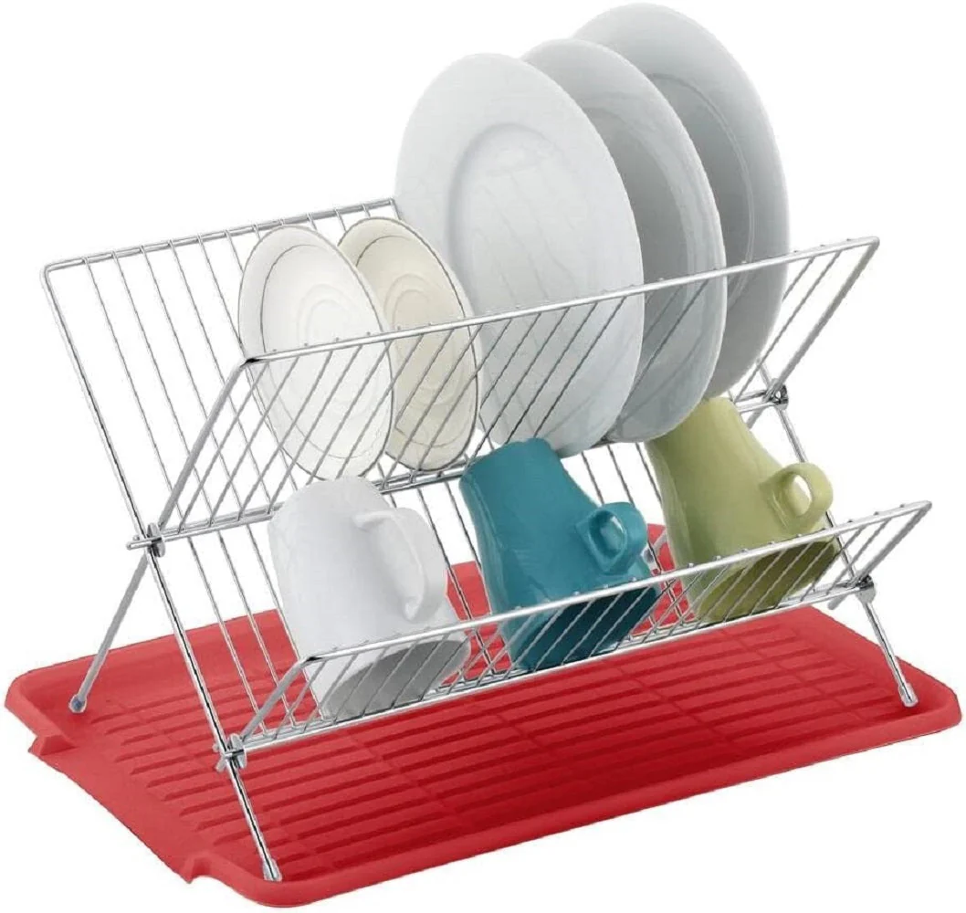 17 Inch X Shaped Stainless Steel 2-Tier Dish Rack for Kitchen Counter - Image 7
