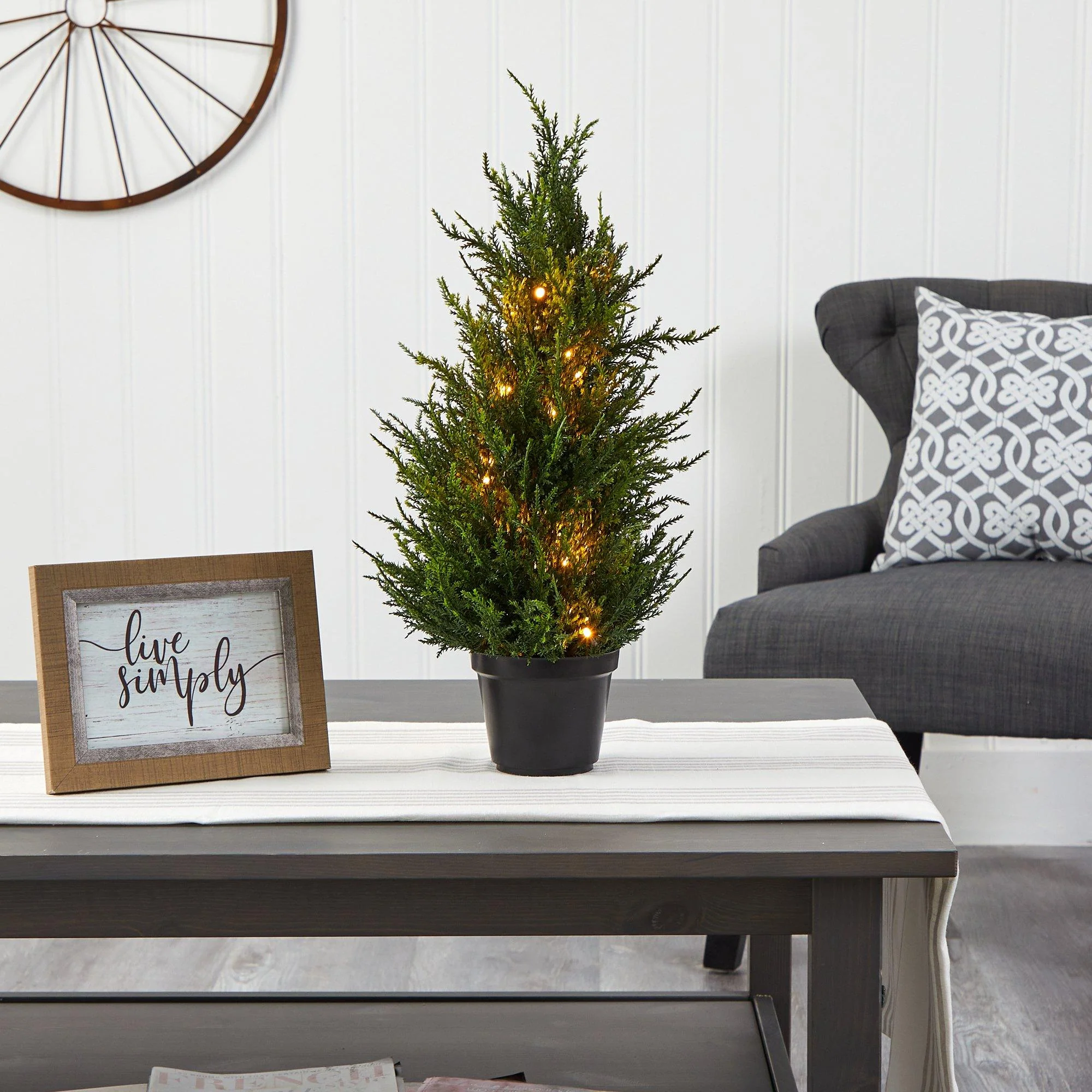 18” Cedar Artificial Tree with LED Lights UV Resistant (Indoor/Outdoor) - Image 4