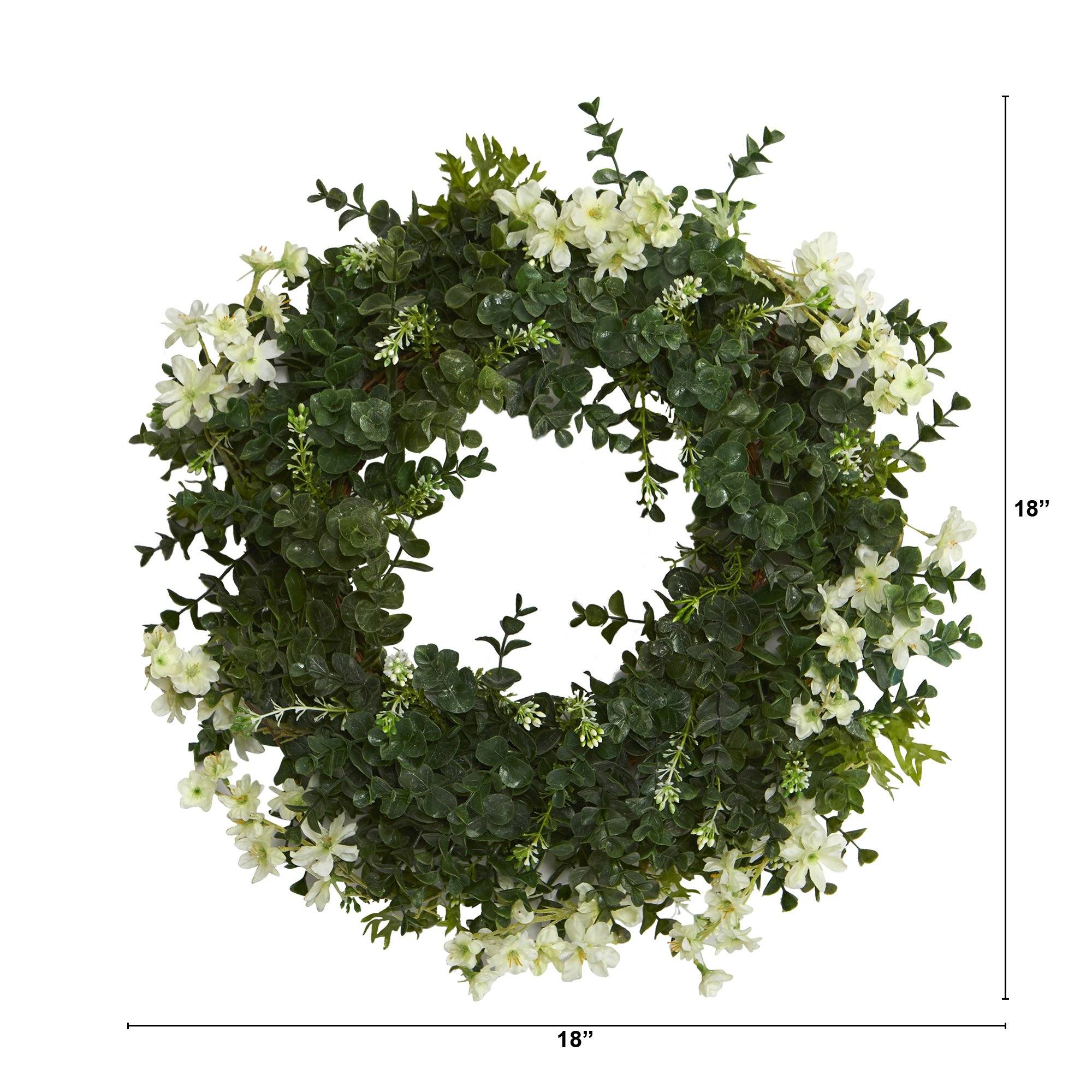 18” Eucalyptus and Dancing Daisy Double Ring Artificial Wreath with Twig Base - Image 2