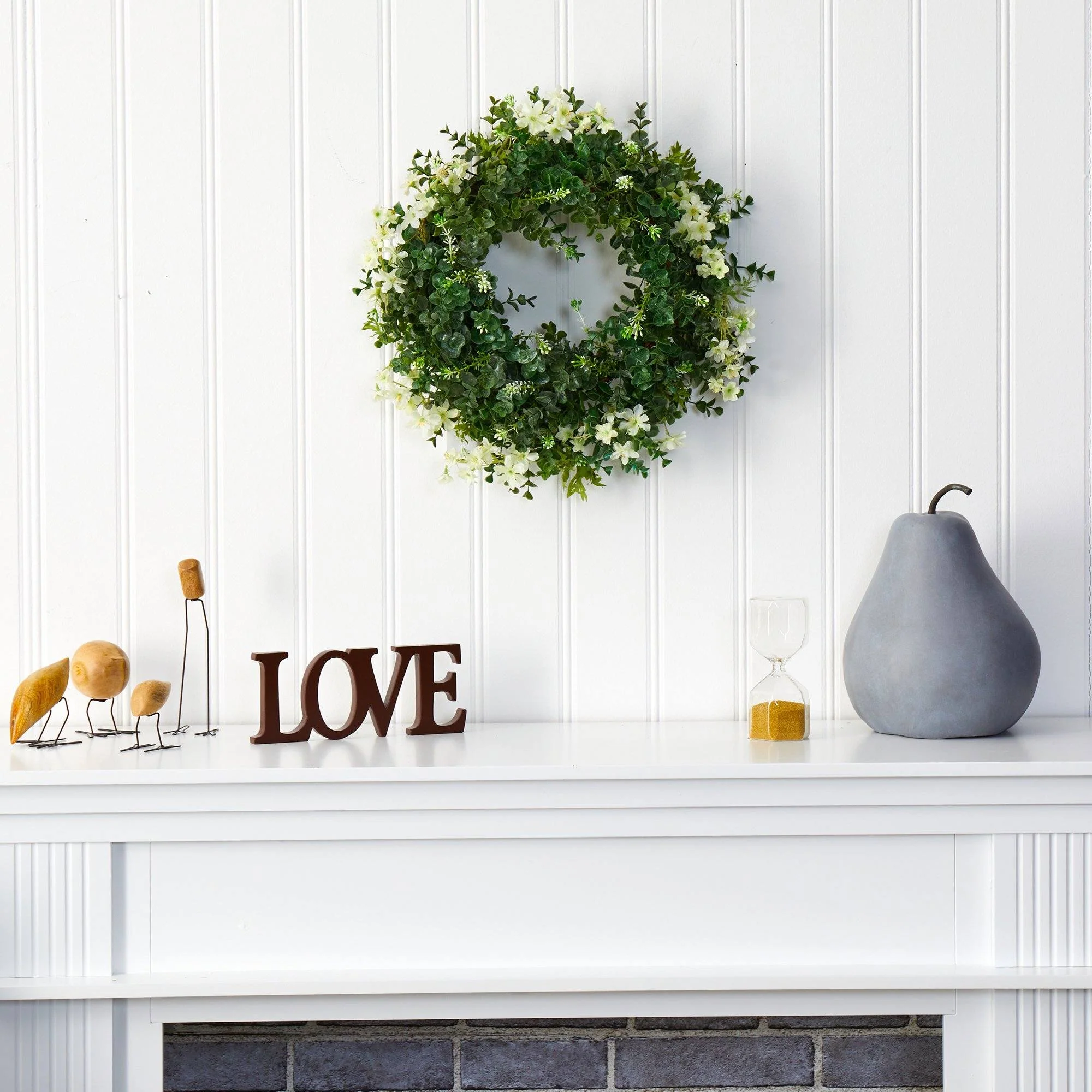 18” Eucalyptus and Dancing Daisy Double Ring Artificial Wreath with Twig Base - Image 3