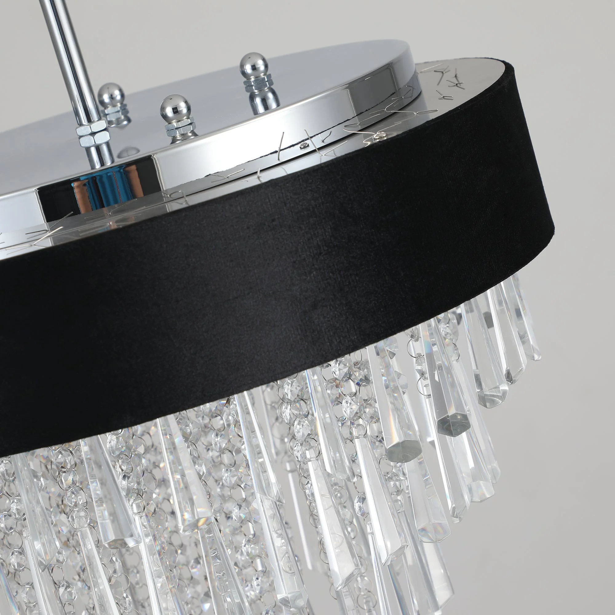 18-inch Modern Crystal Chandelier with Black Velvet Shade - Image 13