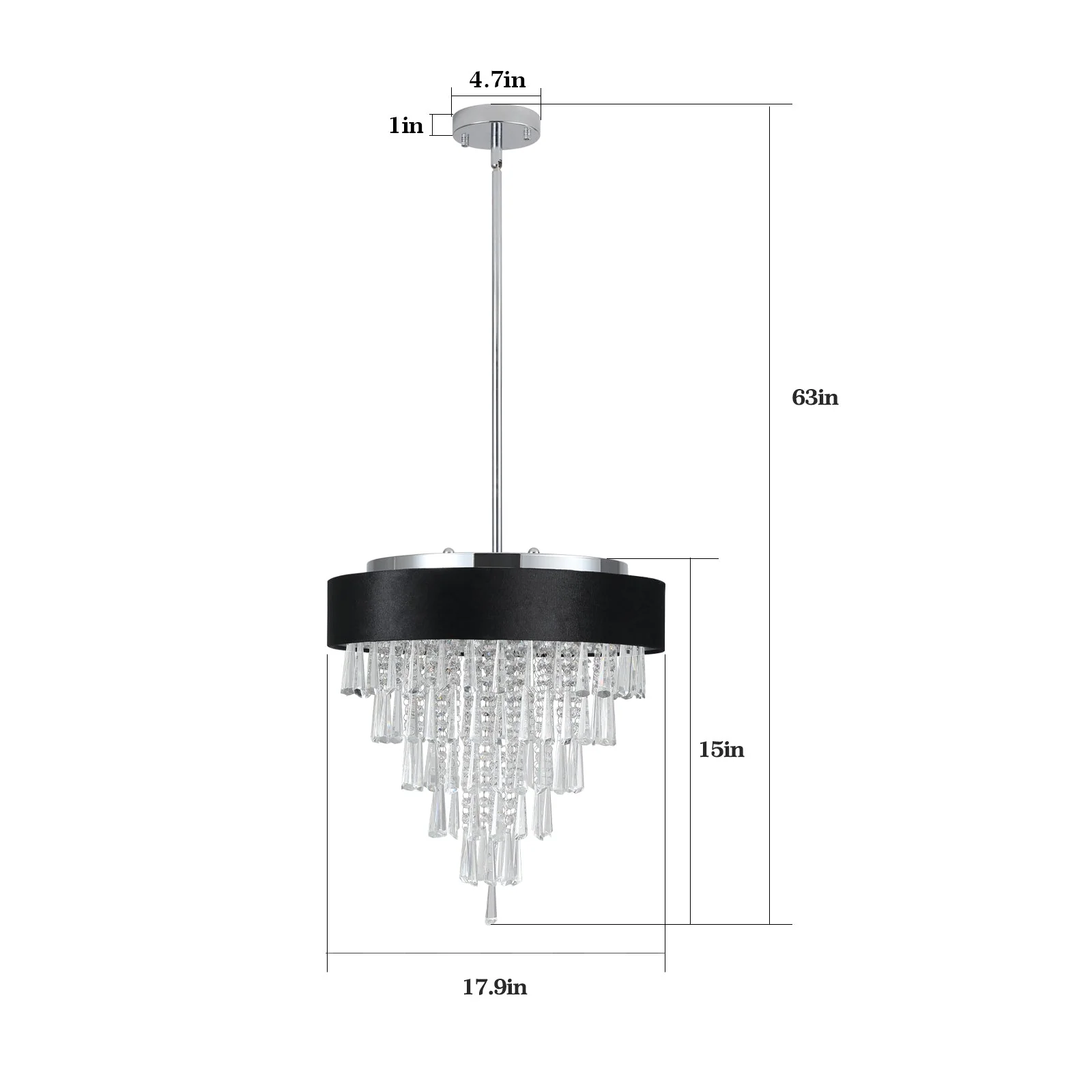 18-inch Modern Crystal Chandelier with Black Velvet Shade - Image 14