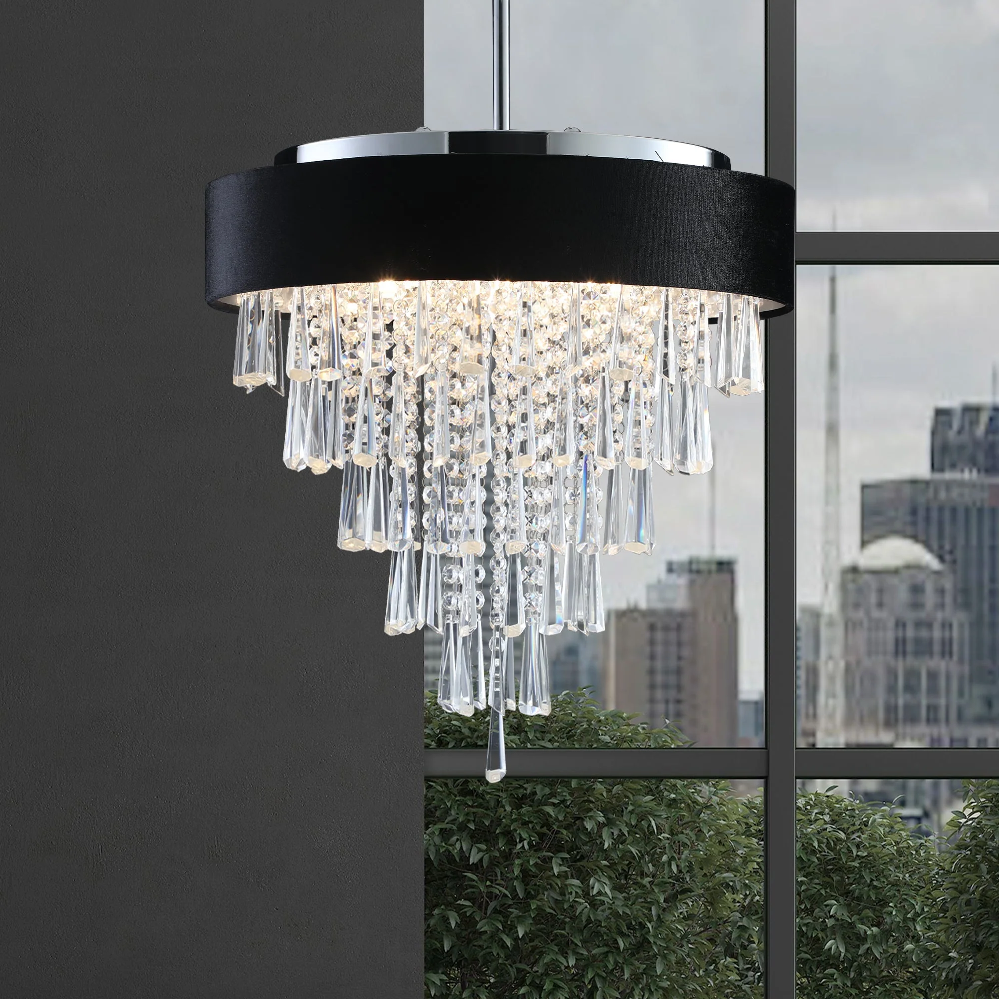 18-inch Modern Crystal Chandelier with Black Velvet Shade - Image 2