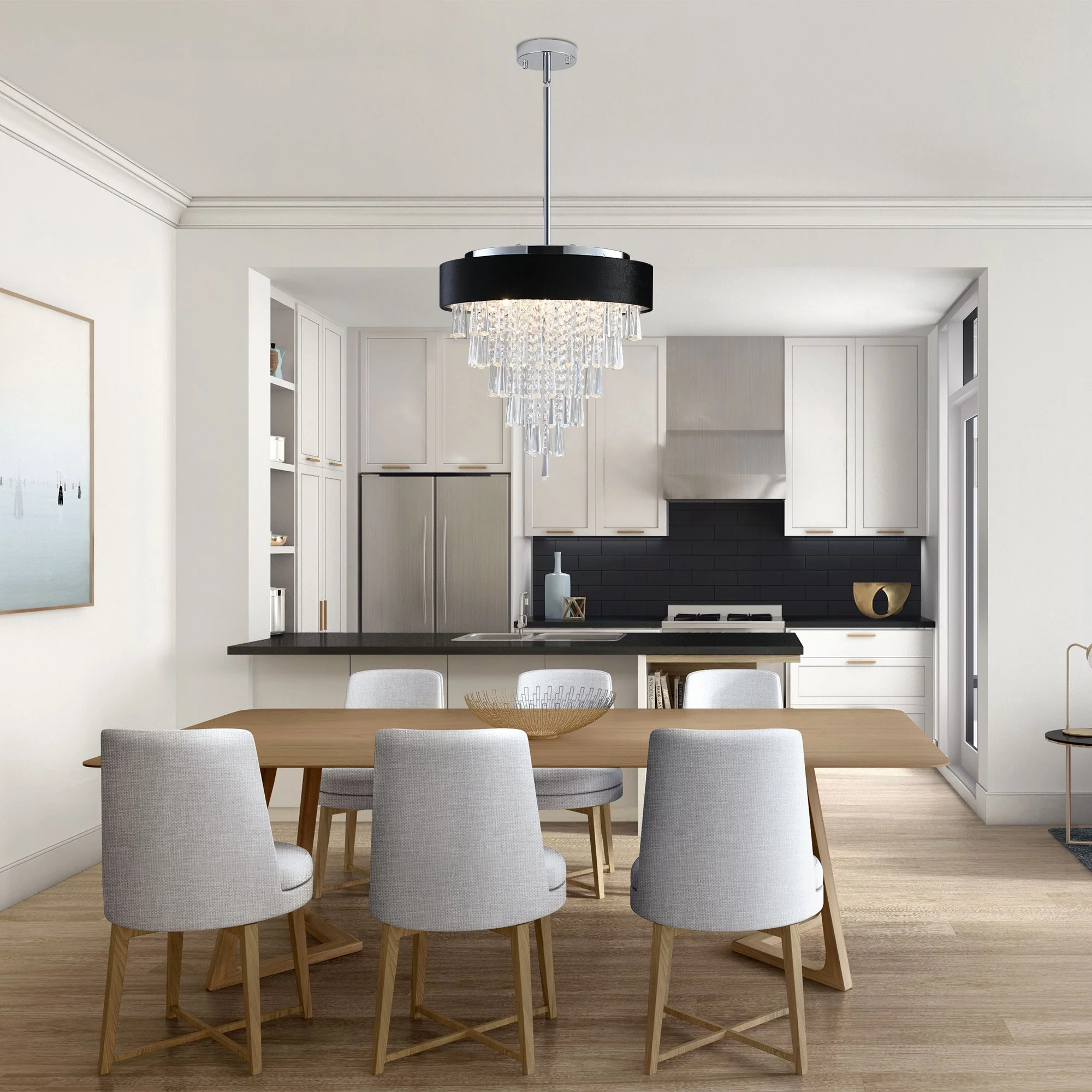 18-inch Modern Crystal Chandelier with Black Velvet Shade - Image 3