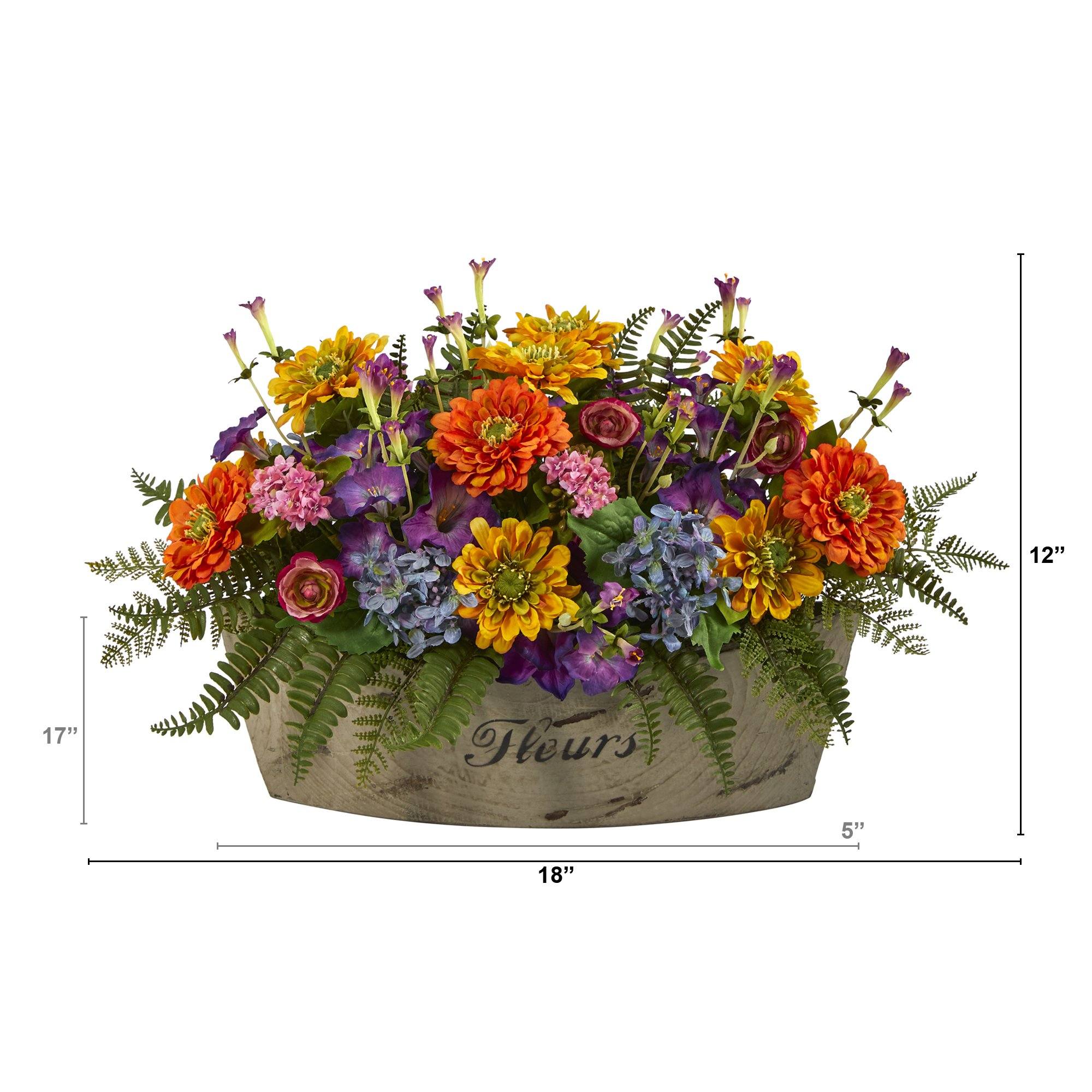 18” Mixed Flowers Artificial Arrangement in Decorative Vase - Image 3