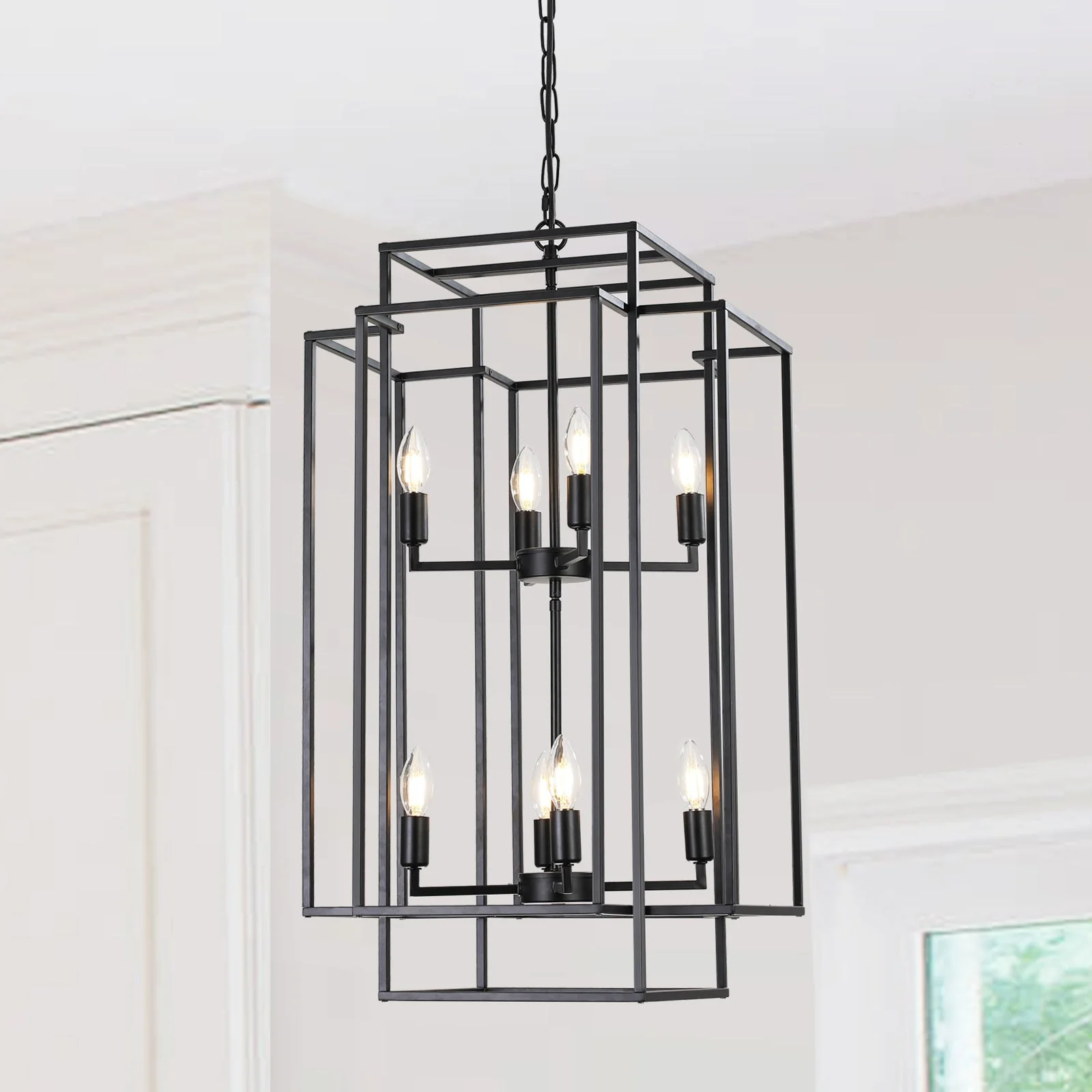 18' Modern 8-Light Black Geometric Pendant Chandelier - Image 2