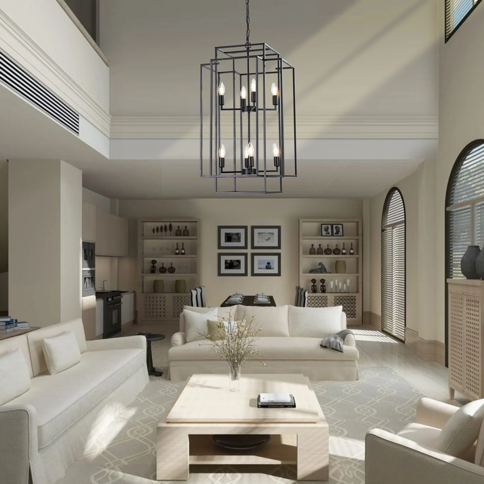 18' Modern 8-Light Black Geometric Pendant Chandelier - Image 3