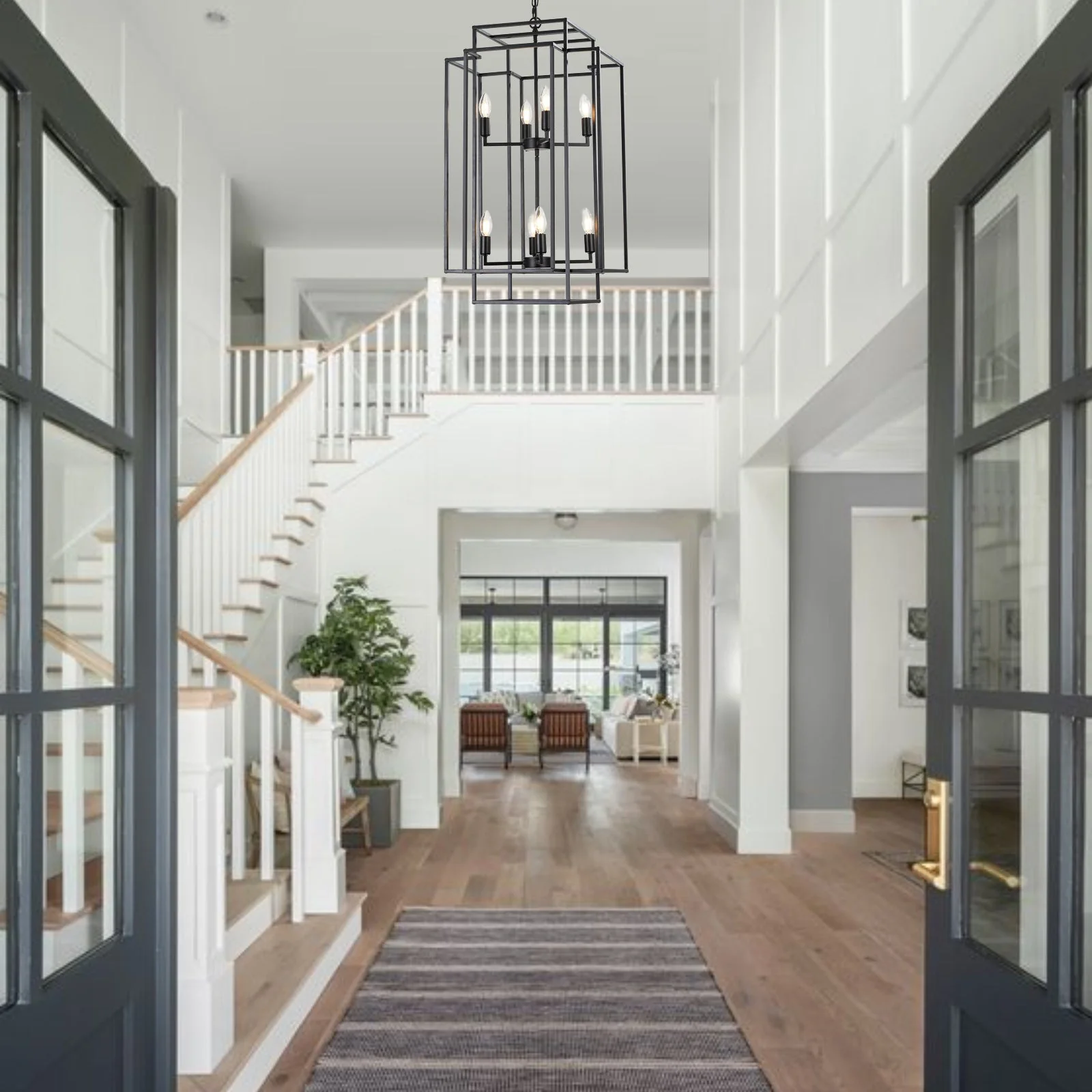 18' Modern 8-Light Black Geometric Pendant Chandelier - Image 4