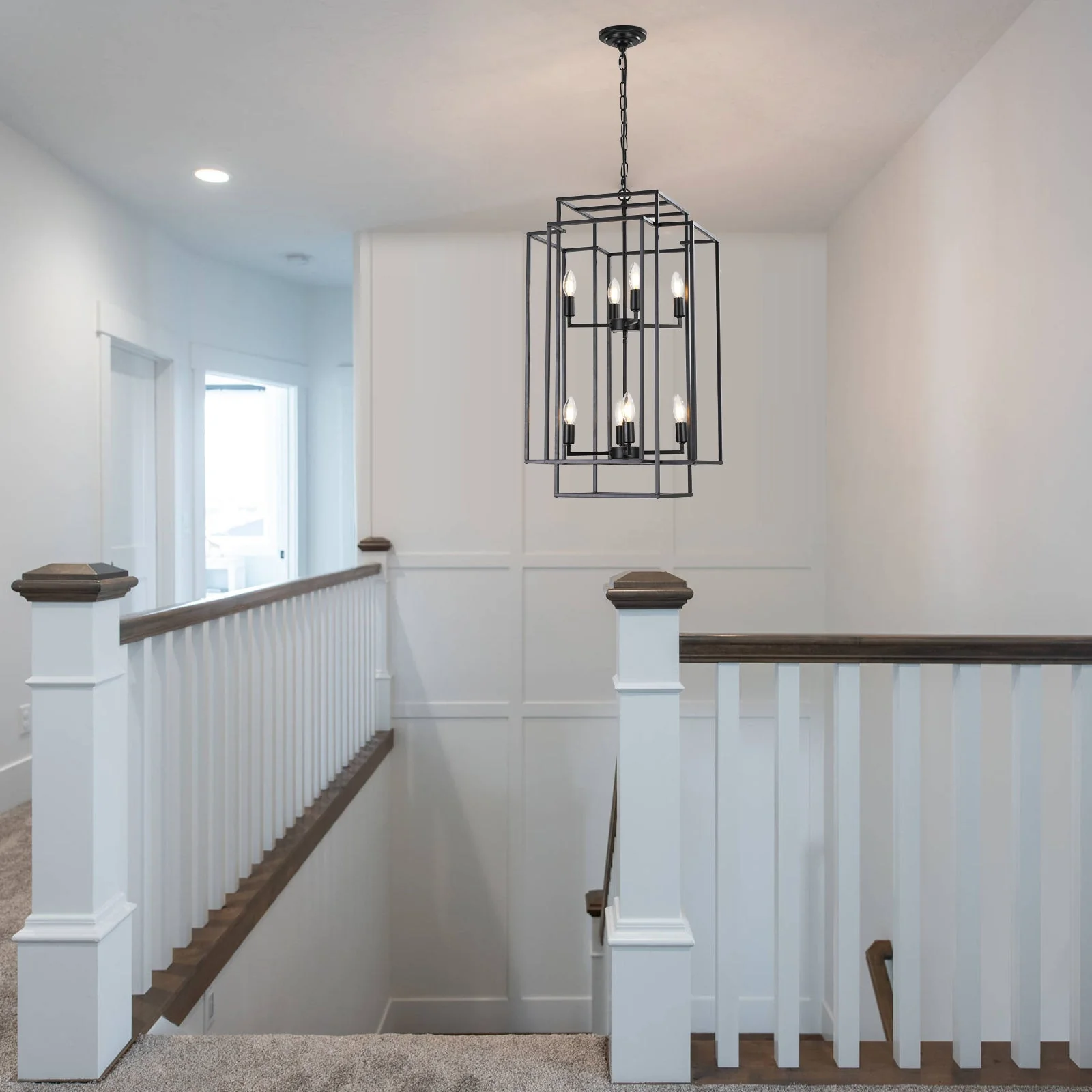 18' Modern 8-Light Black Geometric Pendant Chandelier - Image 5