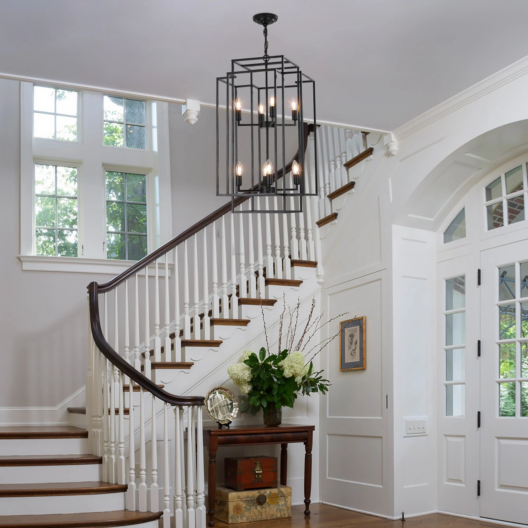 18' Modern 8-Light Black Geometric Pendant Chandelier - Image 6