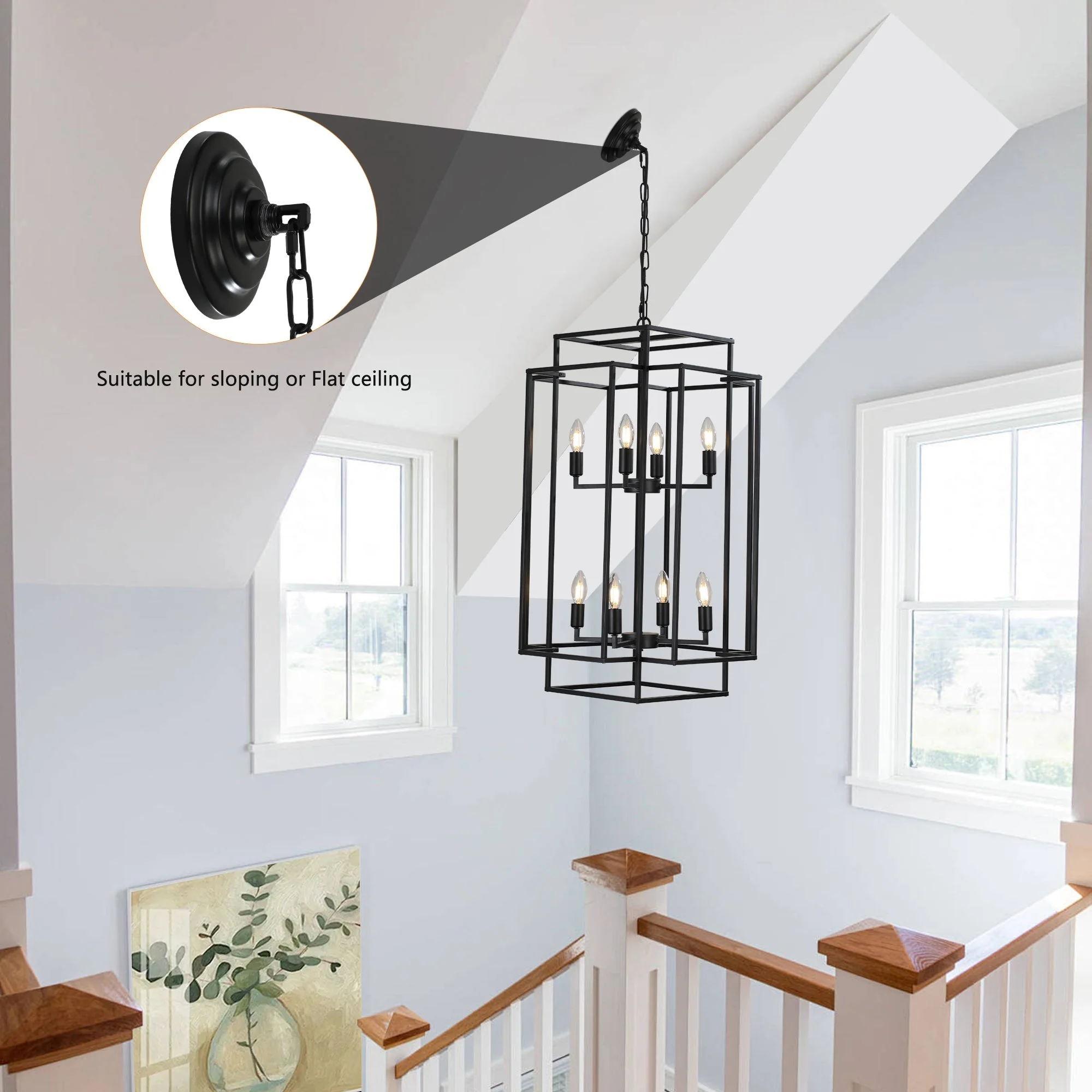 18' Modern 8-Light Black Geometric Pendant Chandelier - Image 9
