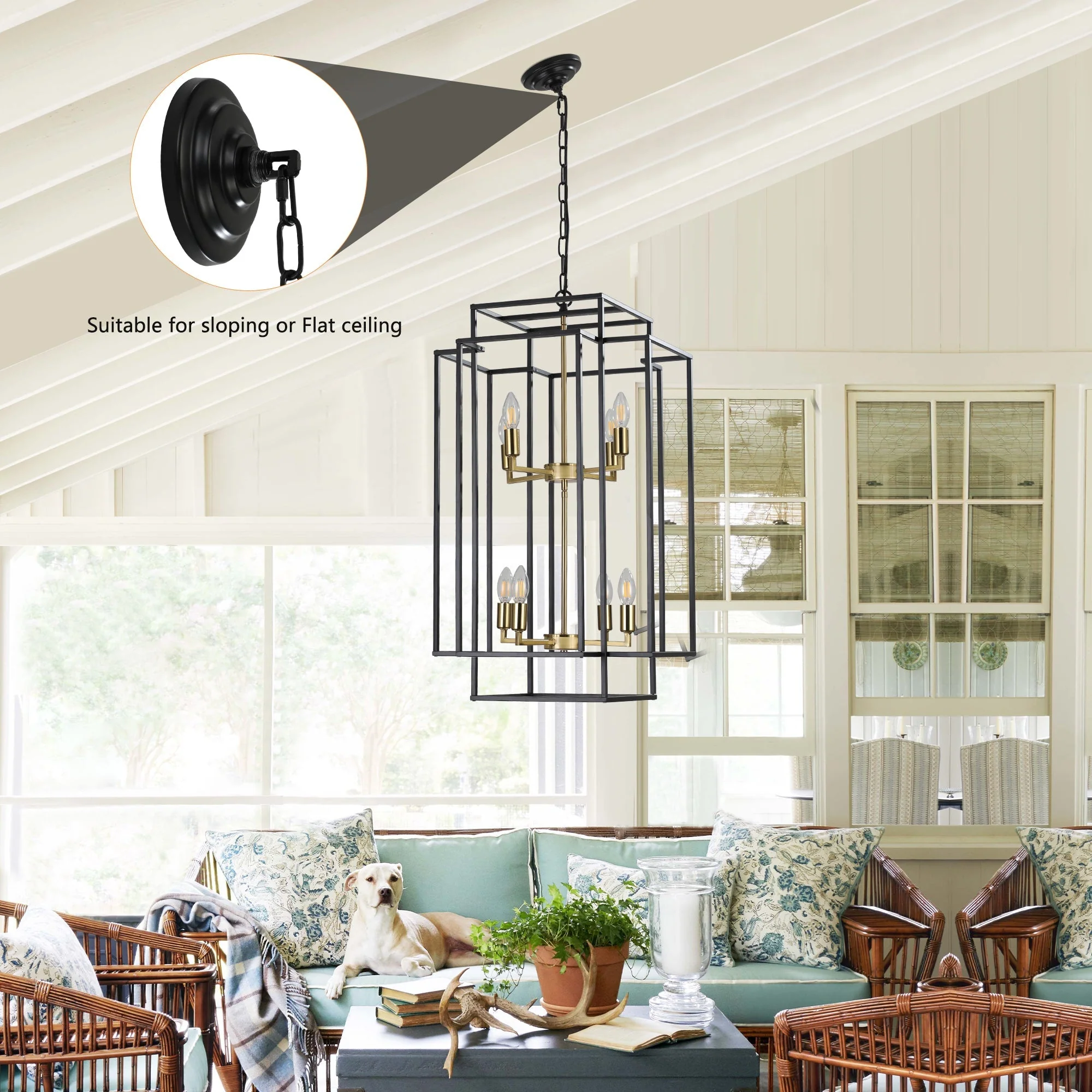 18' Modern 8-Light Black Gold Geometric Pendant Chandelier - Image 10