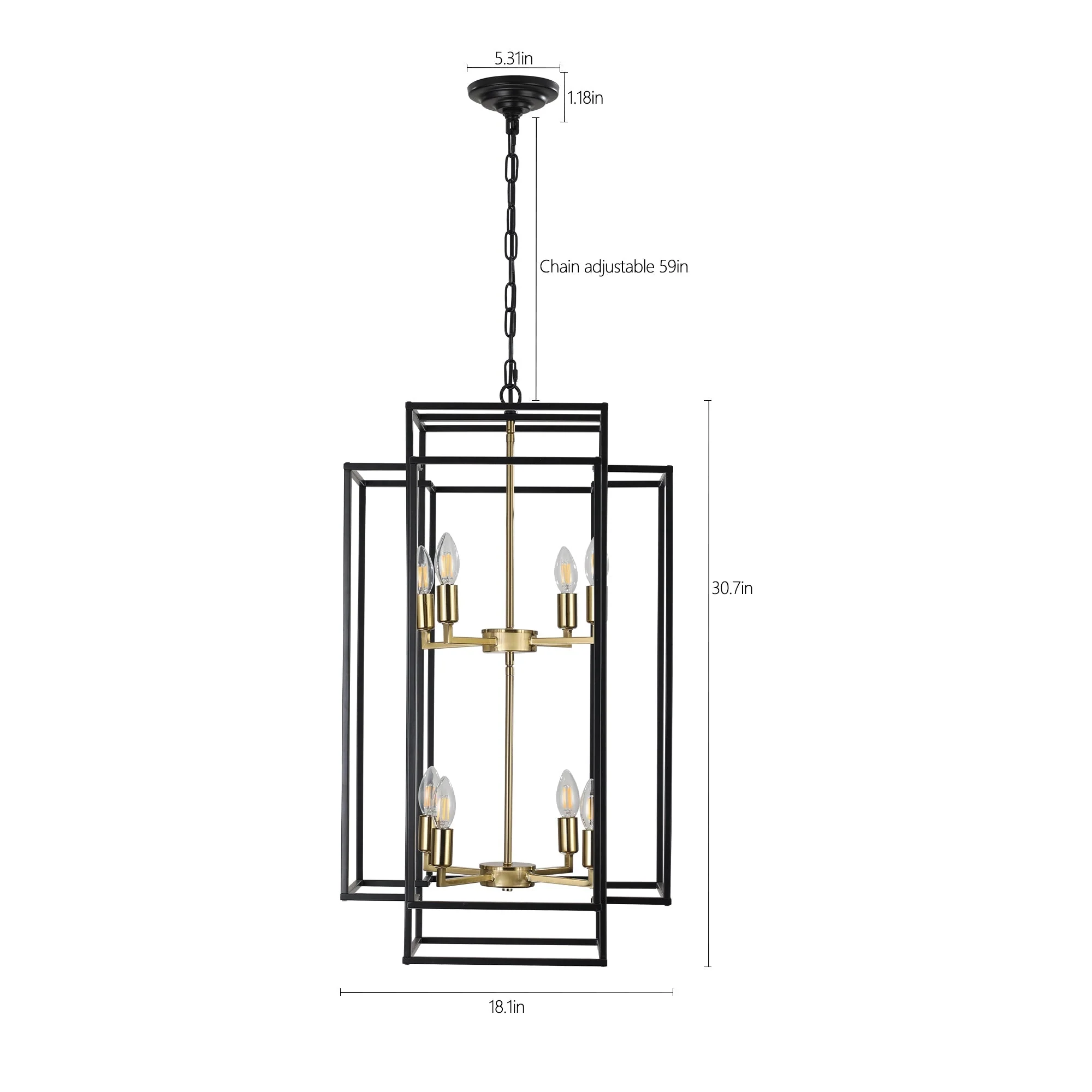 18' Modern 8-Light Black Gold Geometric Pendant Chandelier - Image 13