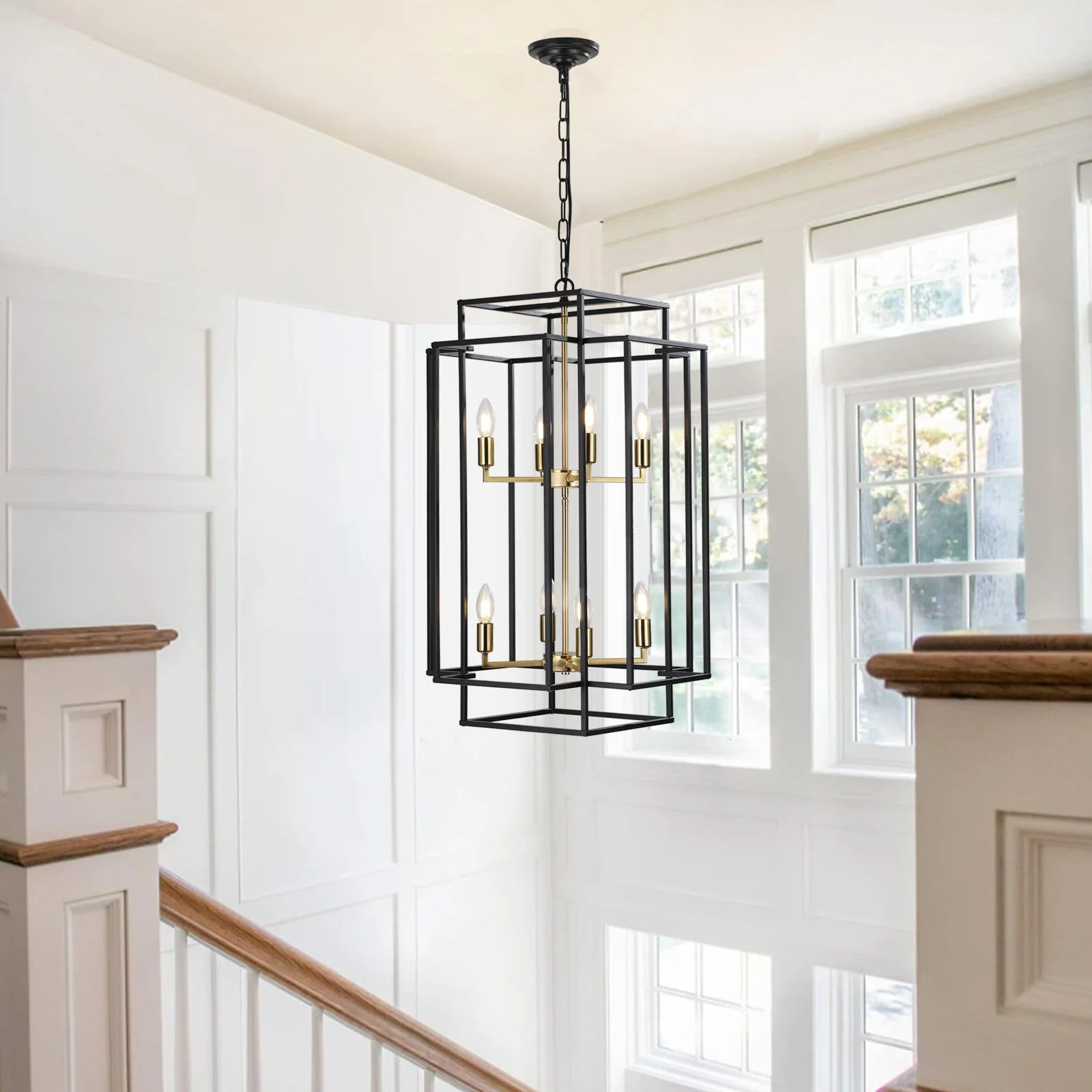 18' Modern 8-Light Black Gold Geometric Pendant Chandelier - Image 3
