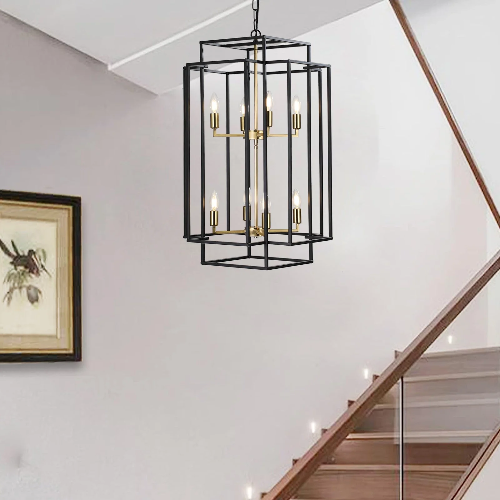 18' Modern 8-Light Black Gold Geometric Pendant Chandelier - Image 4