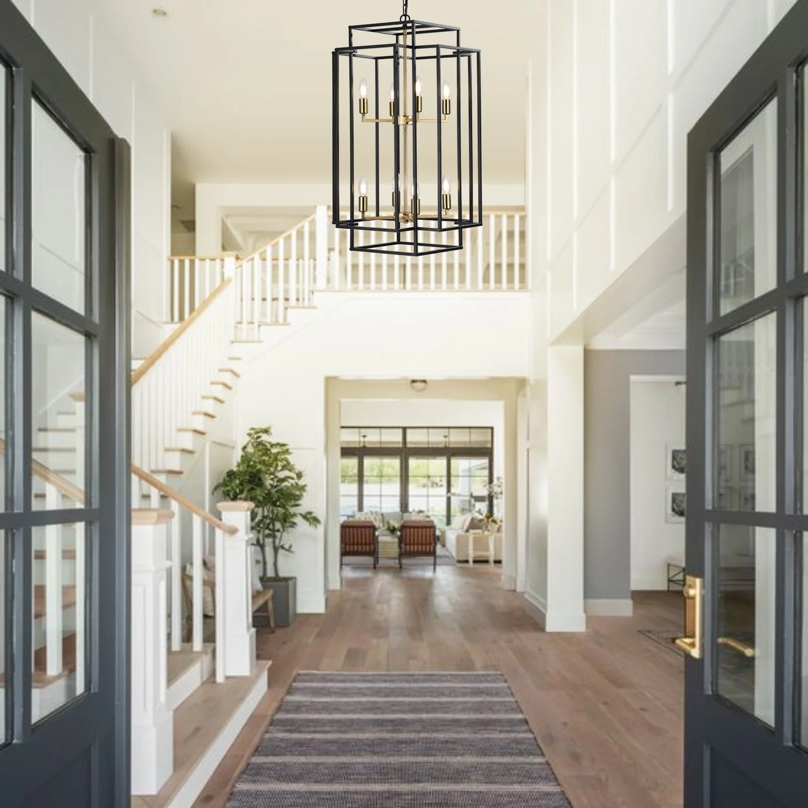 18' Modern 8-Light Black Gold Geometric Pendant Chandelier - Image 5