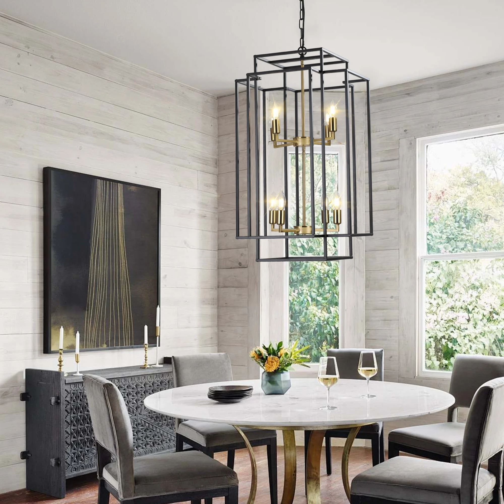 18' Modern 8-Light Black Gold Geometric Pendant Chandelier - Image 6