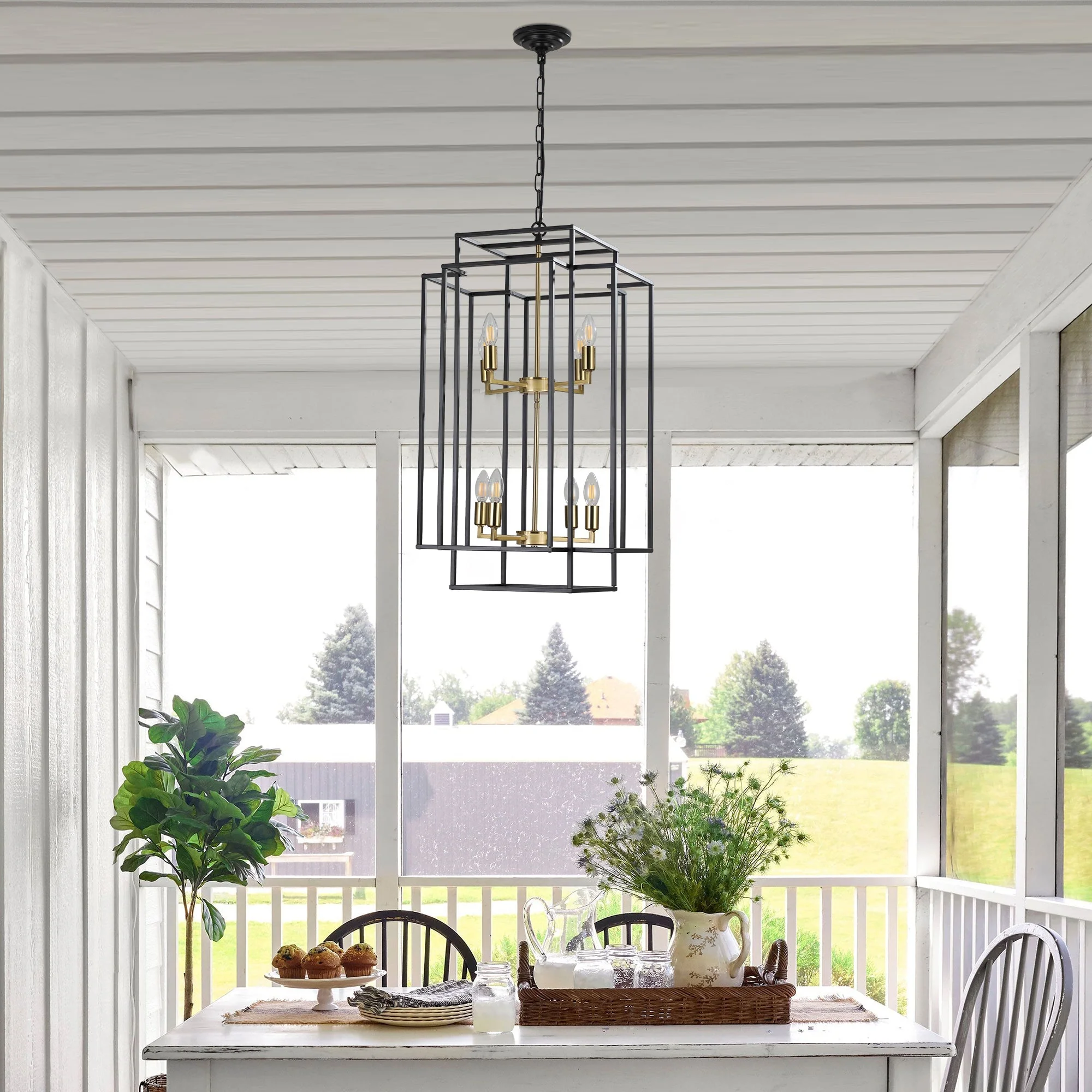 18' Modern 8-Light Black Gold Geometric Pendant Chandelier - Image 7