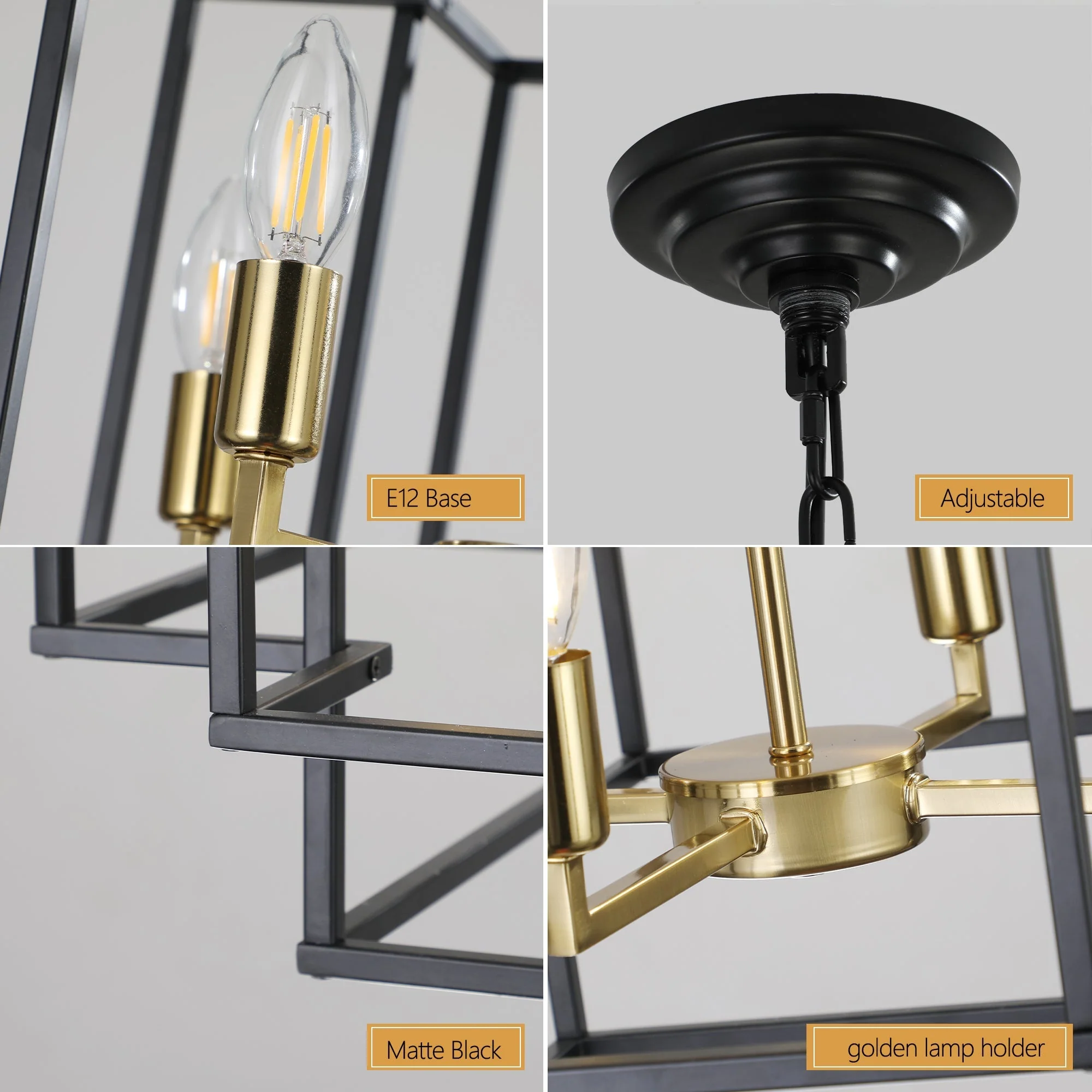 18' Modern 8-Light Black Gold Geometric Pendant Chandelier - Image 9