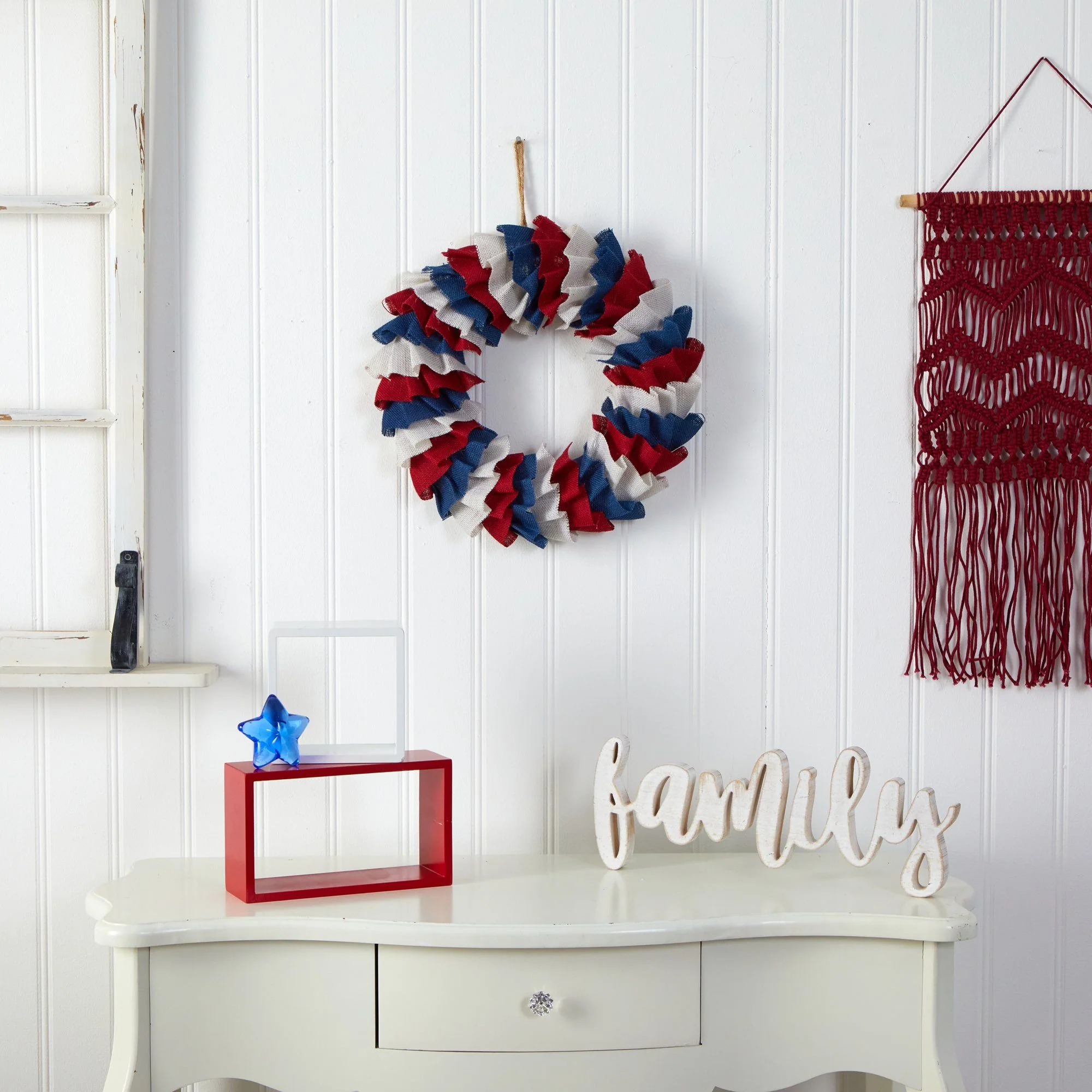 18” Red White and Blue “Americana” Burlap Wreath - Image 4