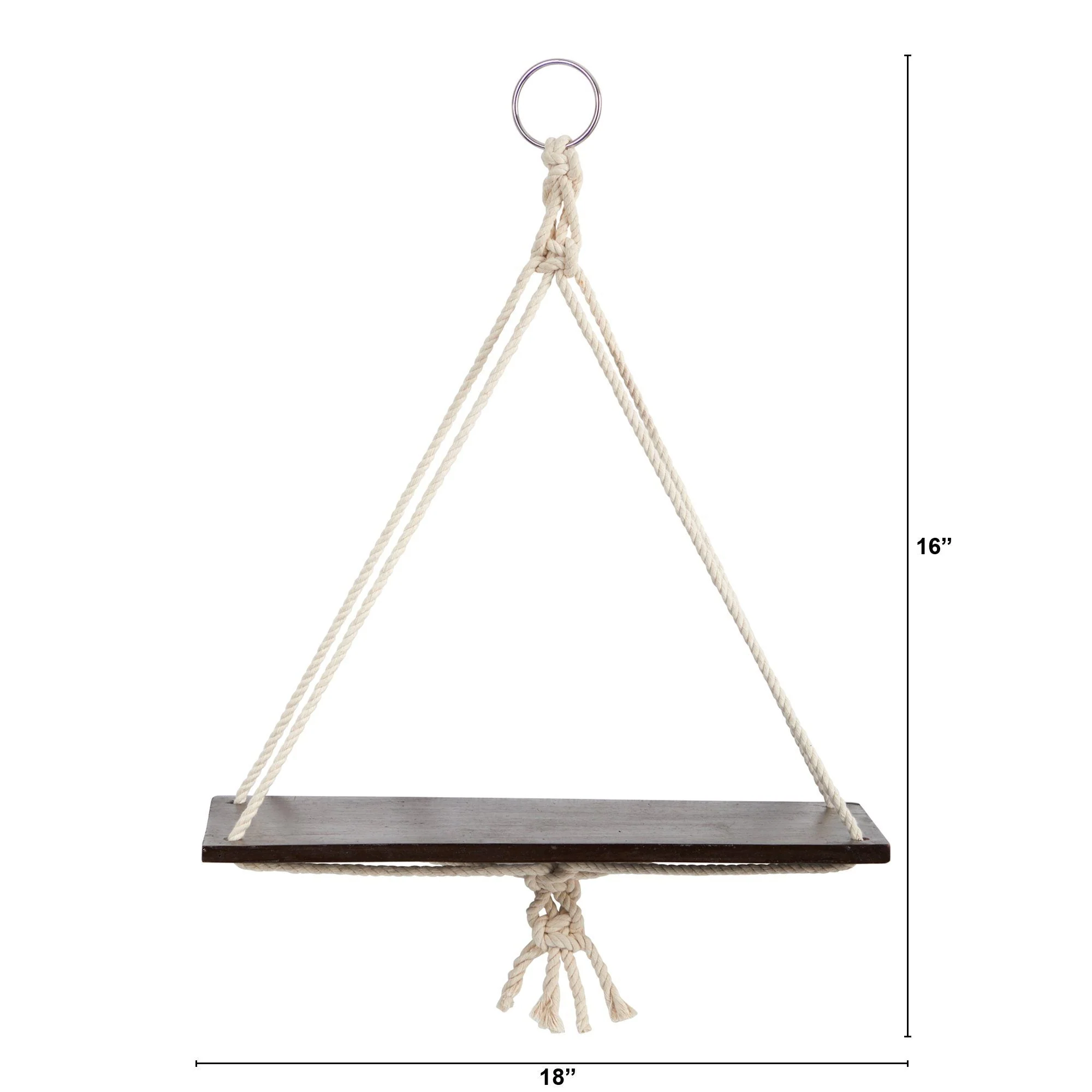 18” x 16” Hand Crafted Macrame Wall Hanging with Wooden Shelf - Image 2