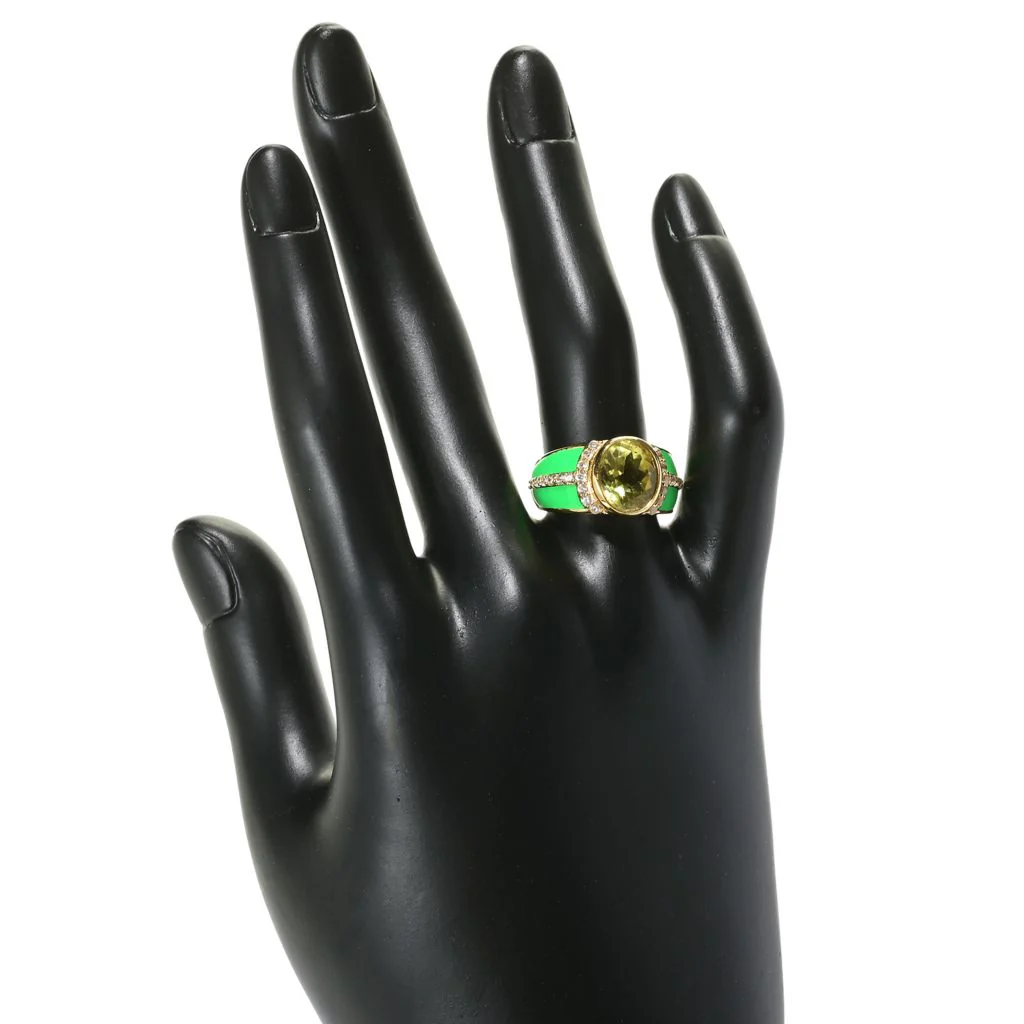 18K Gold Plated 10x8mm Choice of Gemstone & Zircon Halo Enamel Band Ring - Image 2