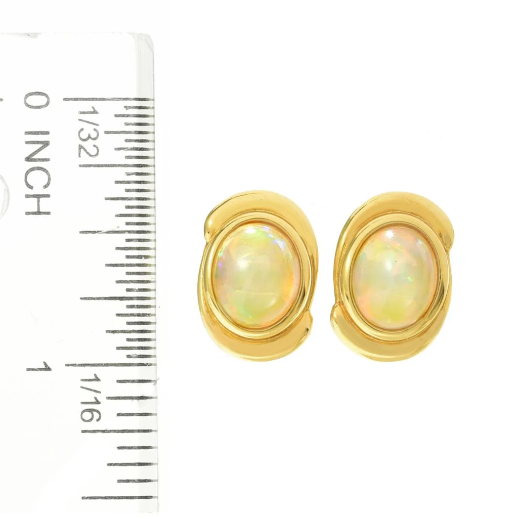 18K Gold Plated 10x8mm Ethiopian Opal Stud Earrings - Image 2