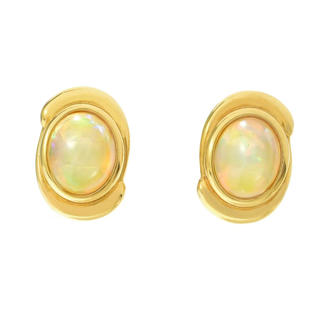 18K Gold Plated 10x8mm Ethiopian Opal Stud Earrings - Image 3