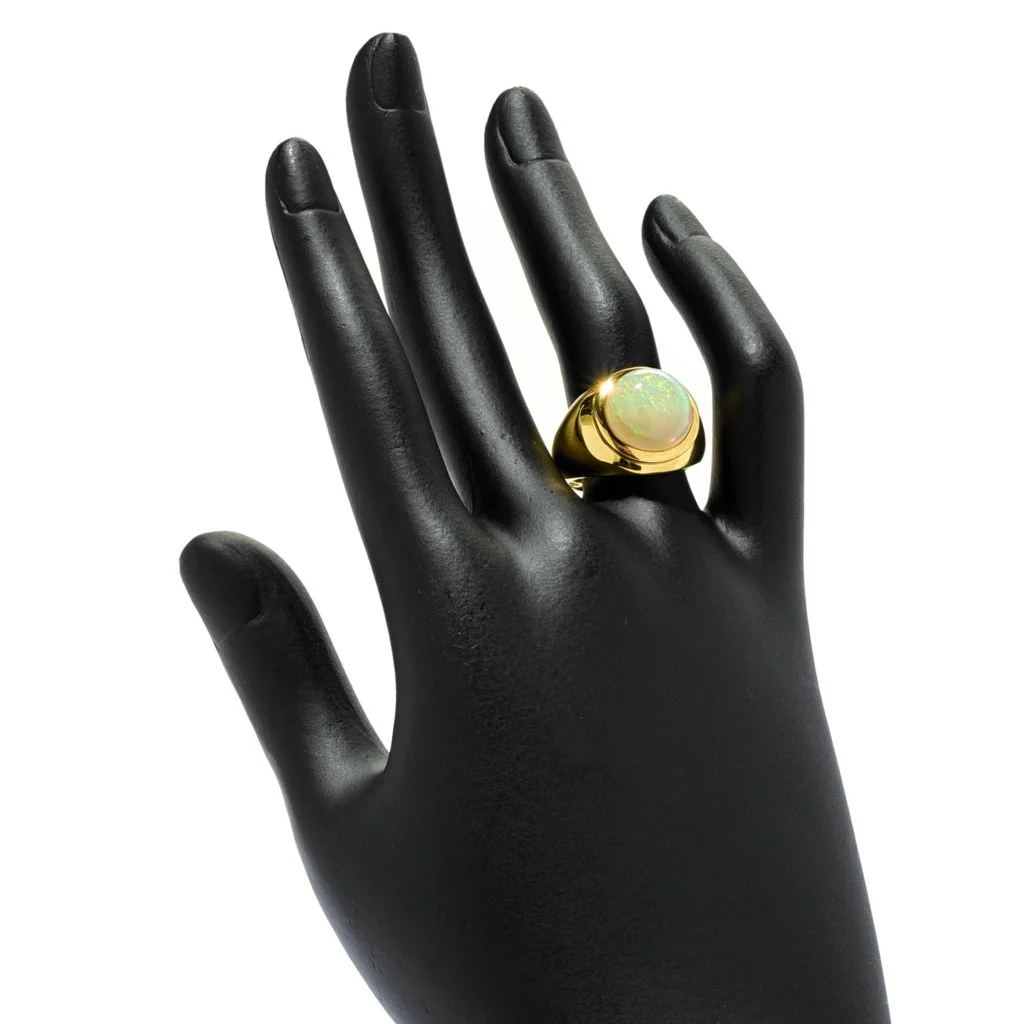 18K Gold Plated 12mm Round Ethiopian Opal Ring - Image 2