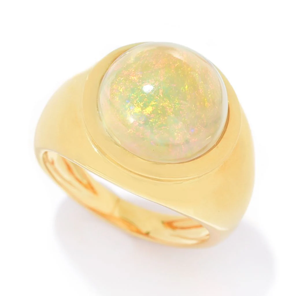 18K Gold Plated 12mm Round Ethiopian Opal Ring - Image 3