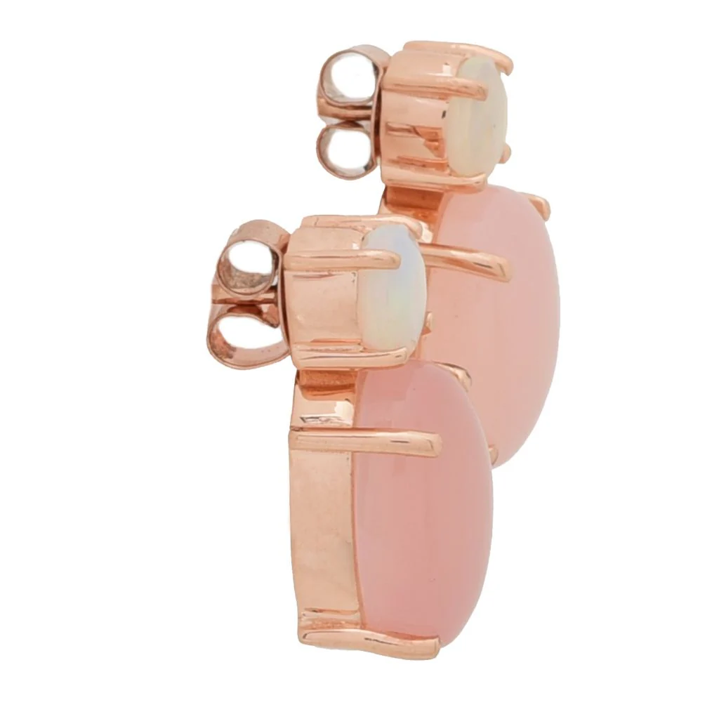 18K Gold Plated 14x10mm Oval Pink Chalcedony & Ethiopian Opal Drop Earrings - Image 2