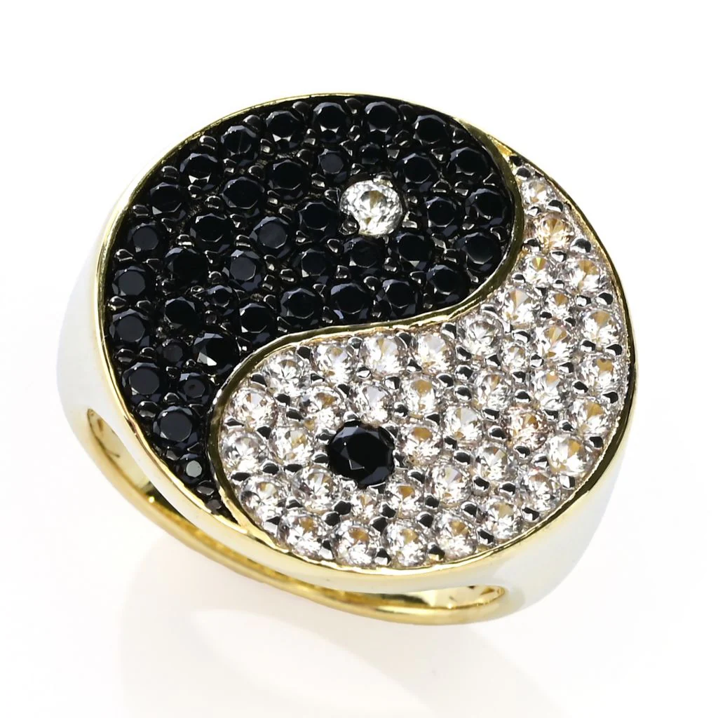 18K Gold Plated 2.58ctw White Zircon & Spinel Yin & Yang Ring - Image 4